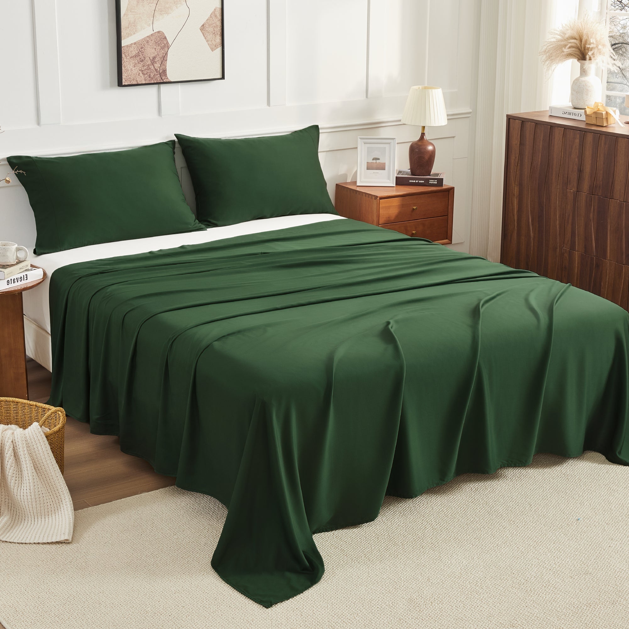 Litanika bamboo viscose silky soft bedding sheets set showing smooth, luxurious fabric in a cozy bedroom setting