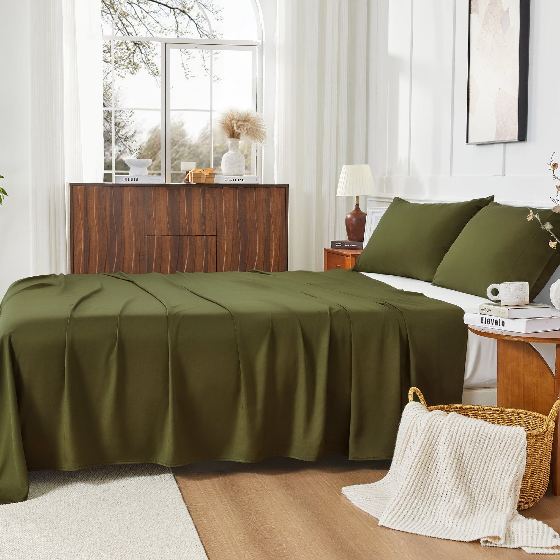 Litanika bamboo viscose silky soft bedding sheets set with smooth, luxurious fabric and natural bamboo print.