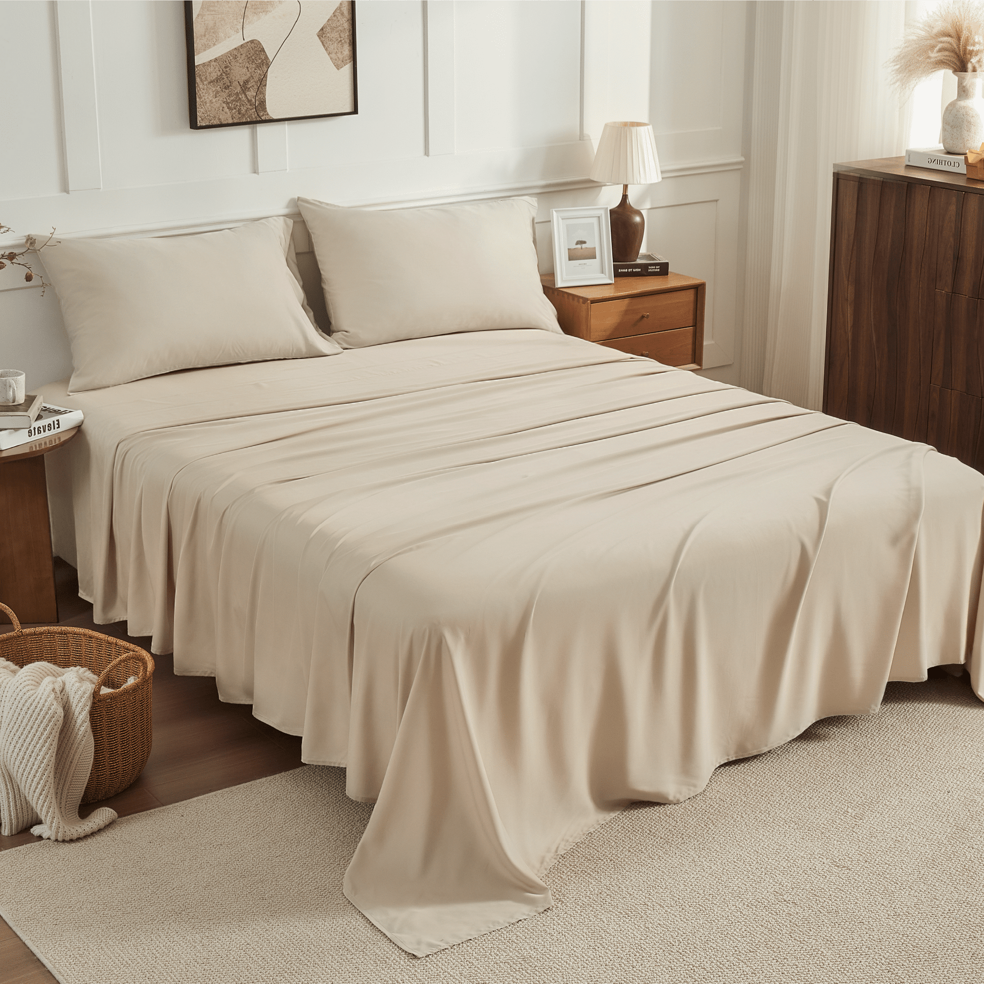 Litanika bamboo viscose silky soft bedding sheets set with smooth, breathable fabric and a cozy, luxurious appearance.