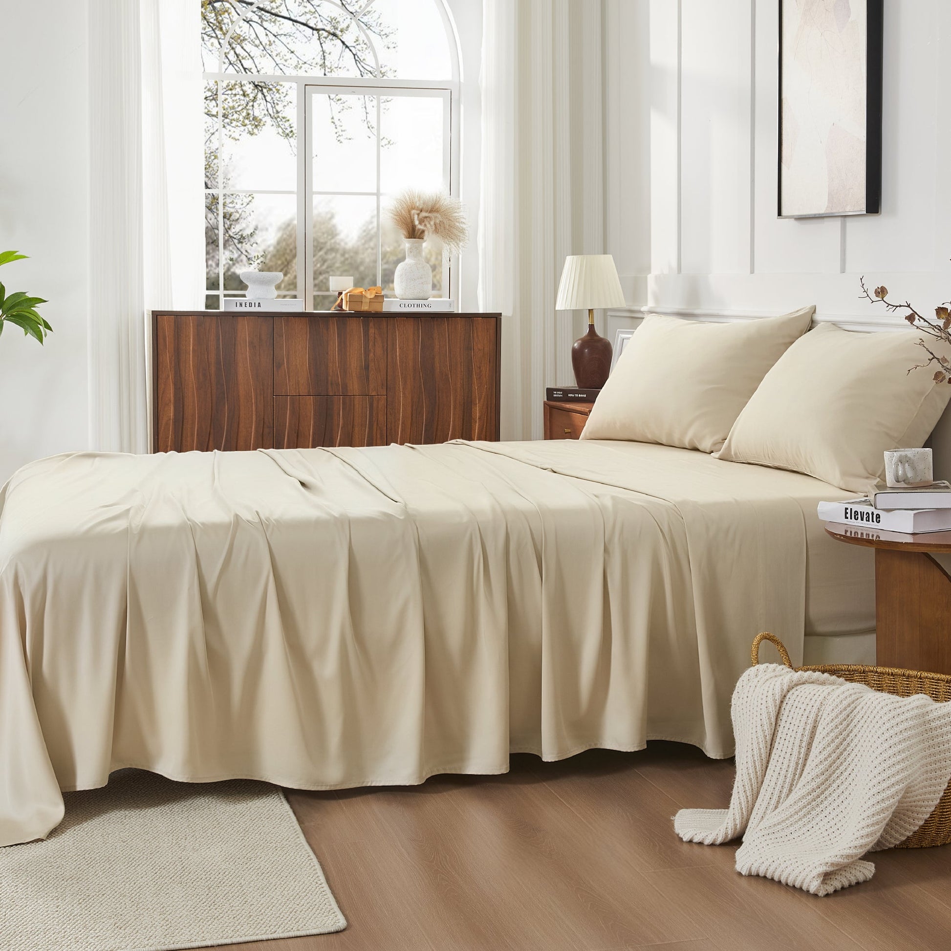 Litanika bamboo viscose soft bedding sheets set with smooth, silky texture and natural bamboo fabric for comfortable sleep.