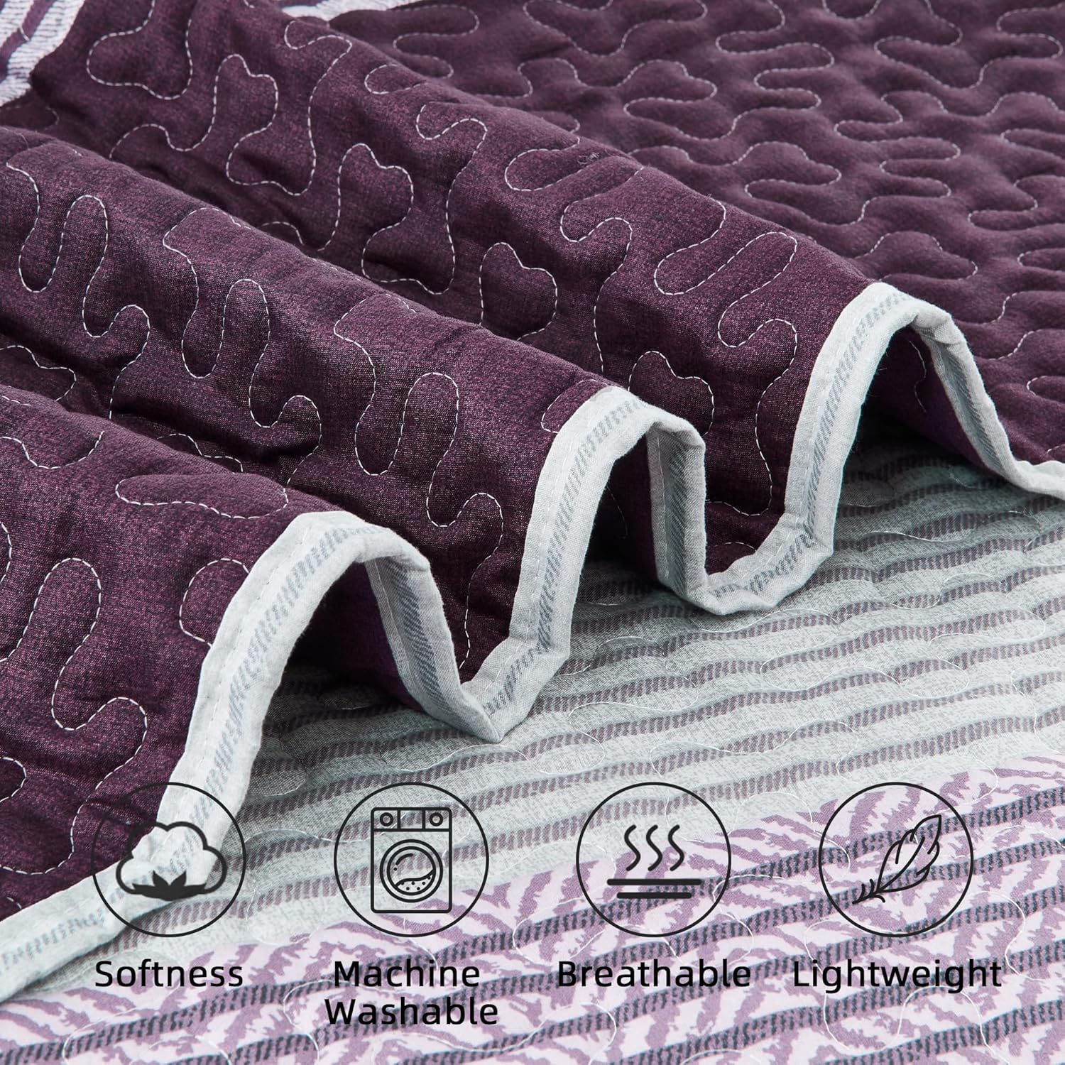 Bedspread & Coverlet Stripe Patchwork 3 Pieces Quilt Set - LITANIKA