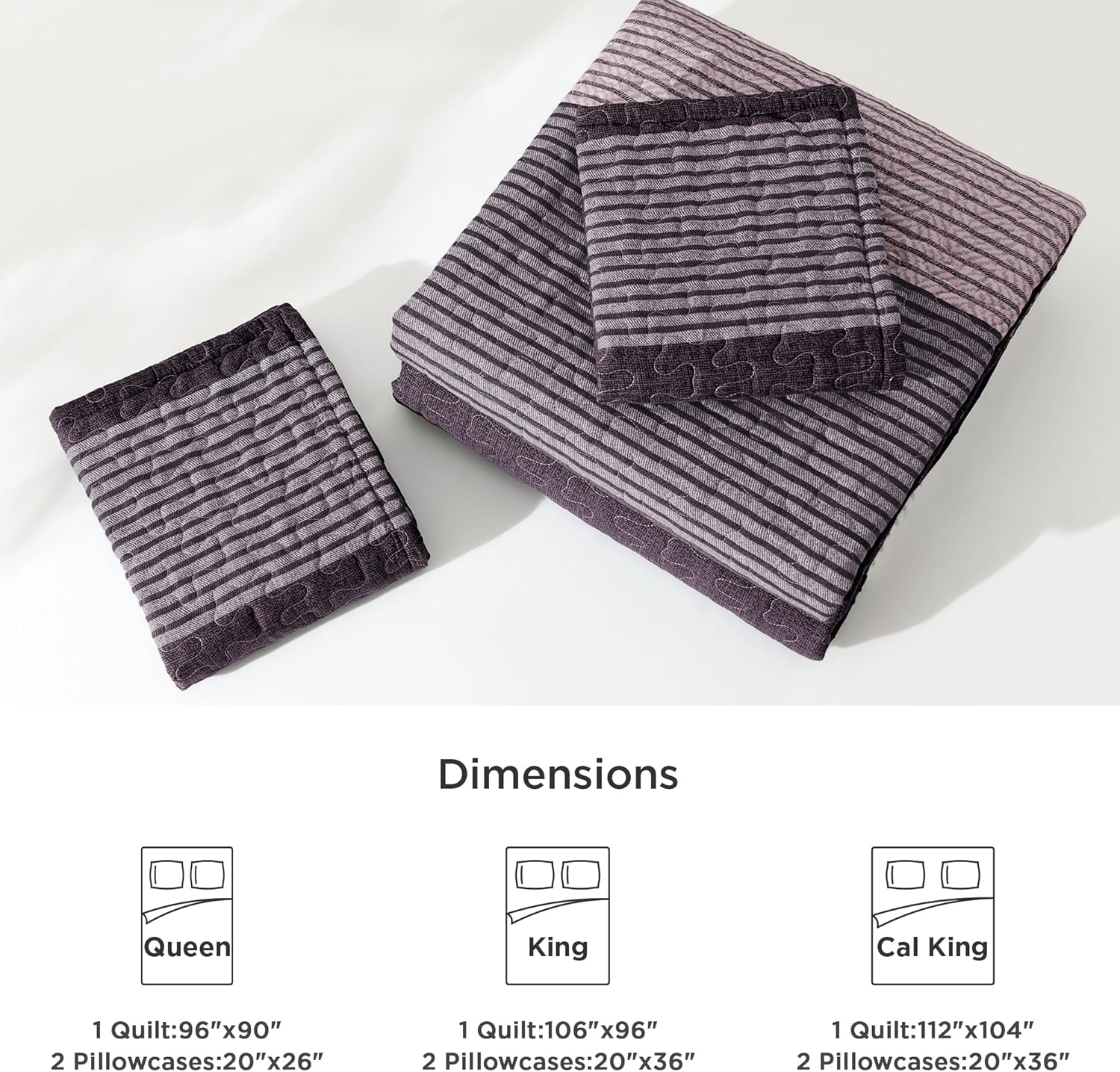 Bedspread & Coverlet Stripe Patchwork 3 Pieces Quilt Set - LITANIKA