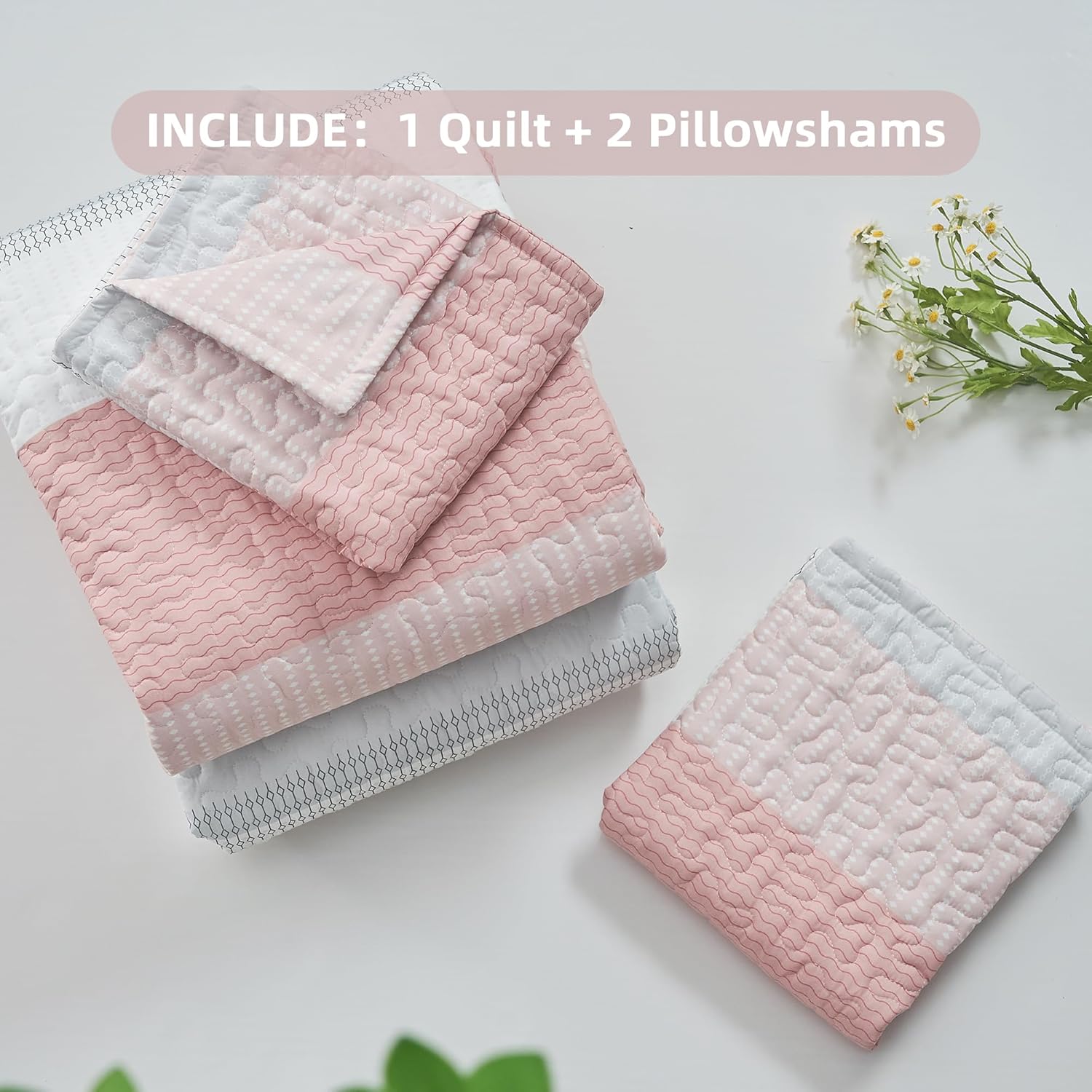 Bedspread & Coverlet Stripe Patchwork 3 Pieces Quilt Set - LITANIKA