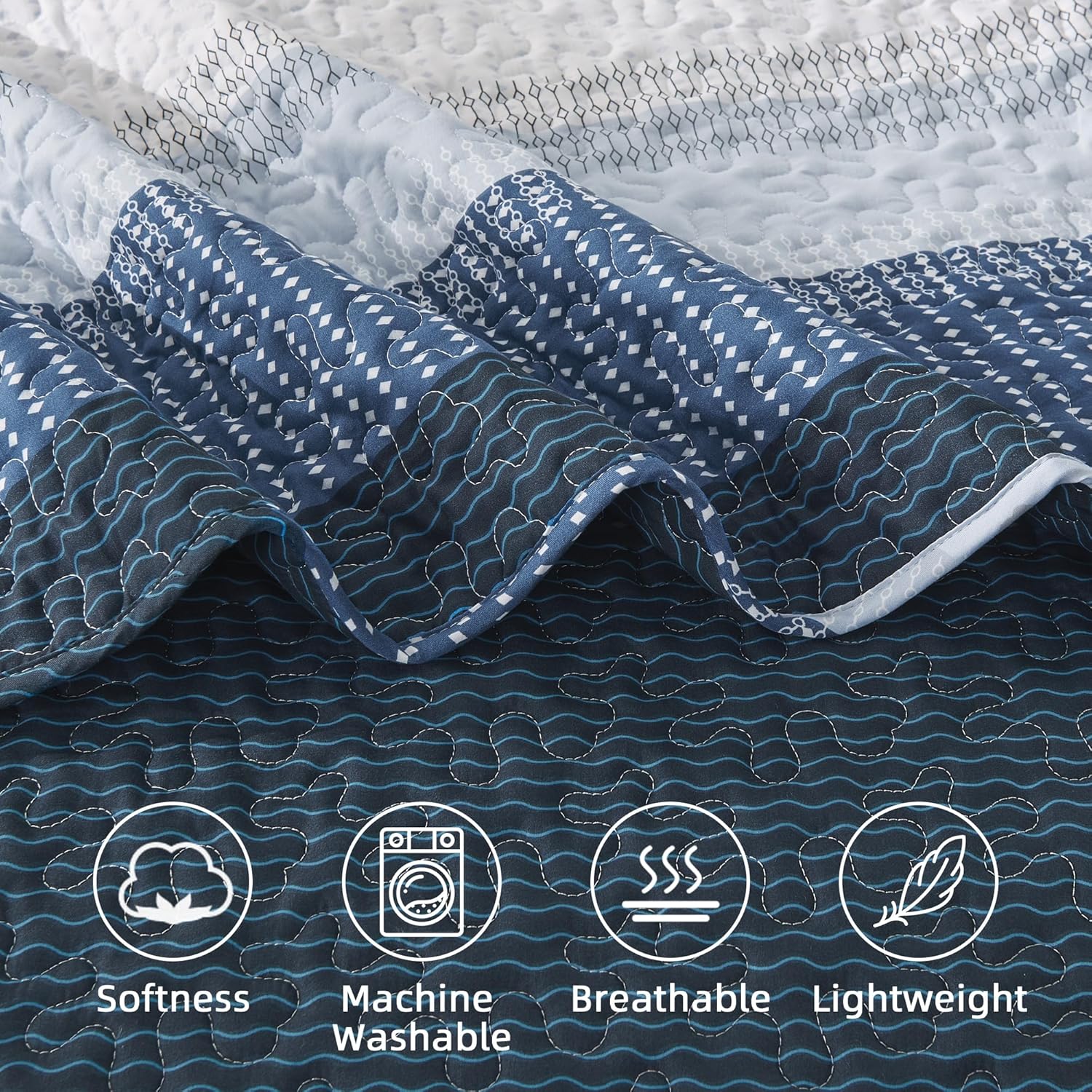 Bedspread & Coverlet Stripe Patchwork 3 Pieces Quilt Set - LITANIKA