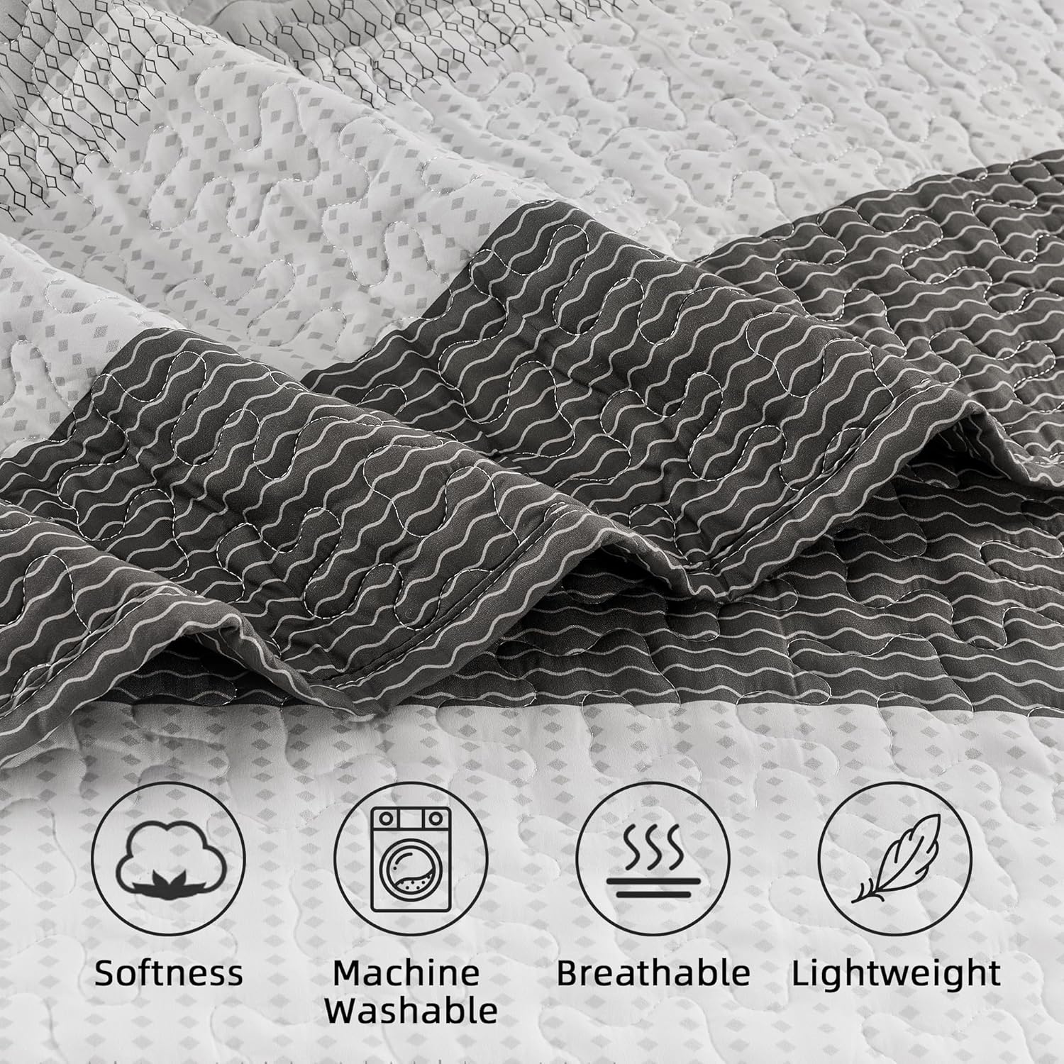 Bedspread & Coverlet Stripe Patchwork 3 Pieces Quilt Set - LITANIKA