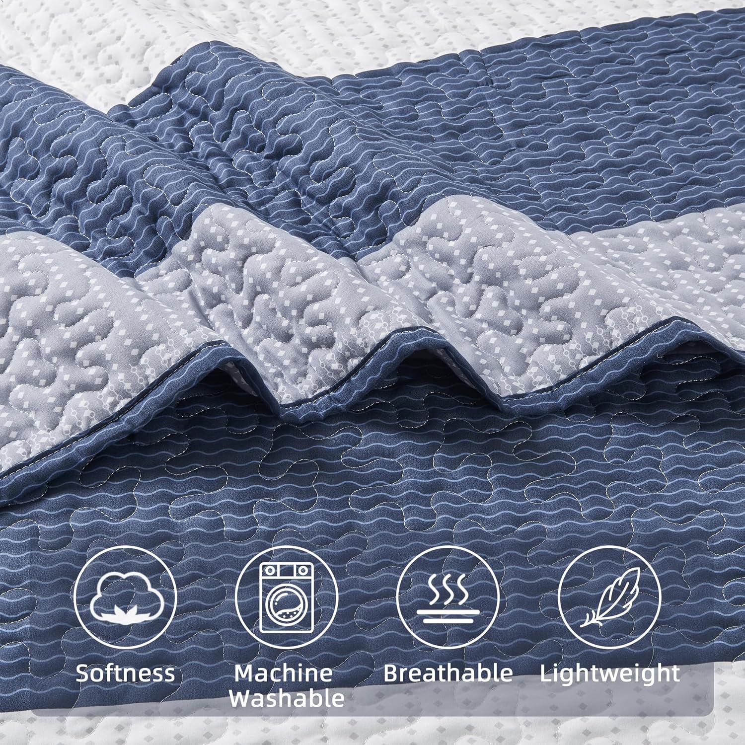 Bedspread & Coverlet Stripe Patchwork 3 Pieces Quilt Set - LITANIKA