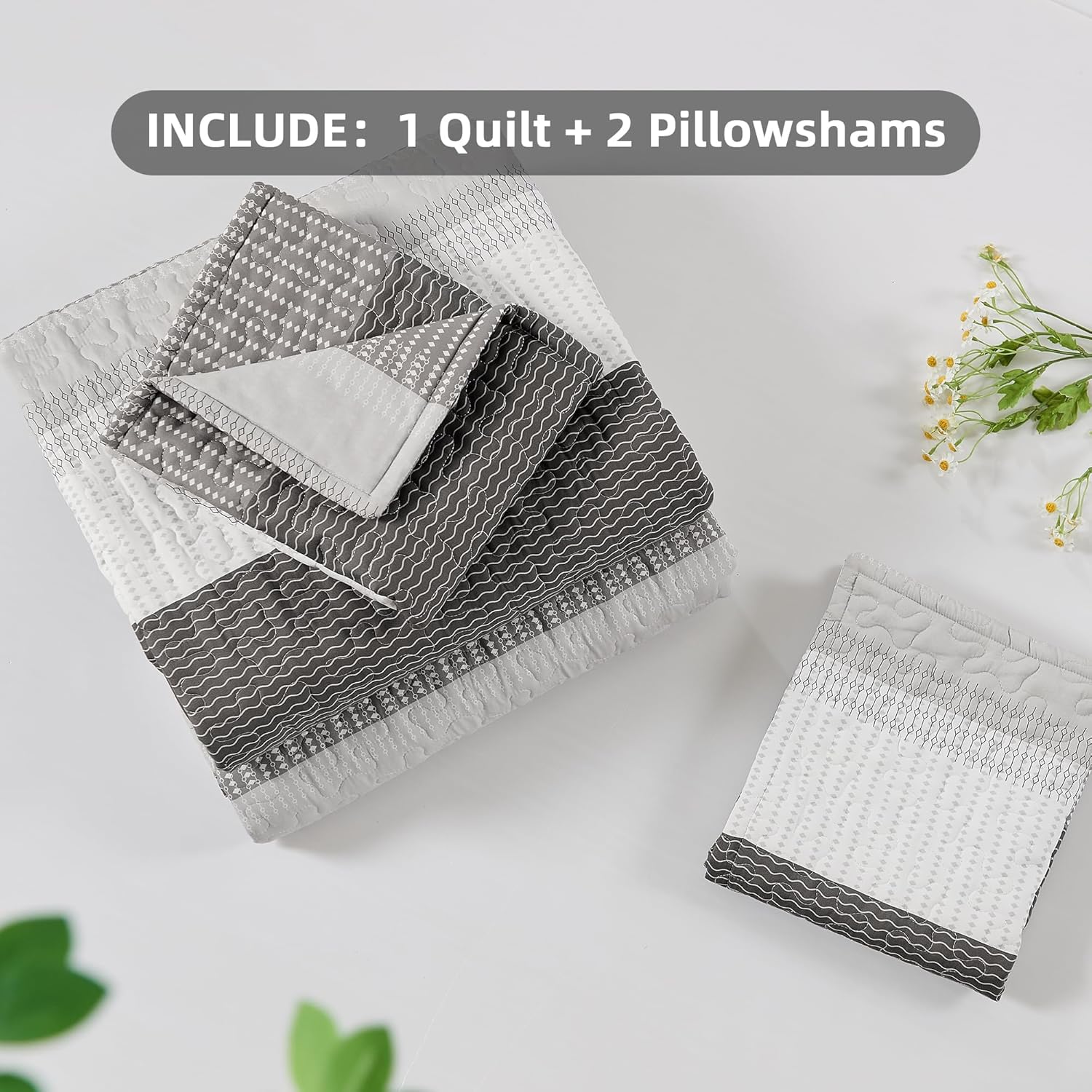 Bedspread & Coverlet Stripe Patchwork 3 Pieces Quilt Set - LITANIKA