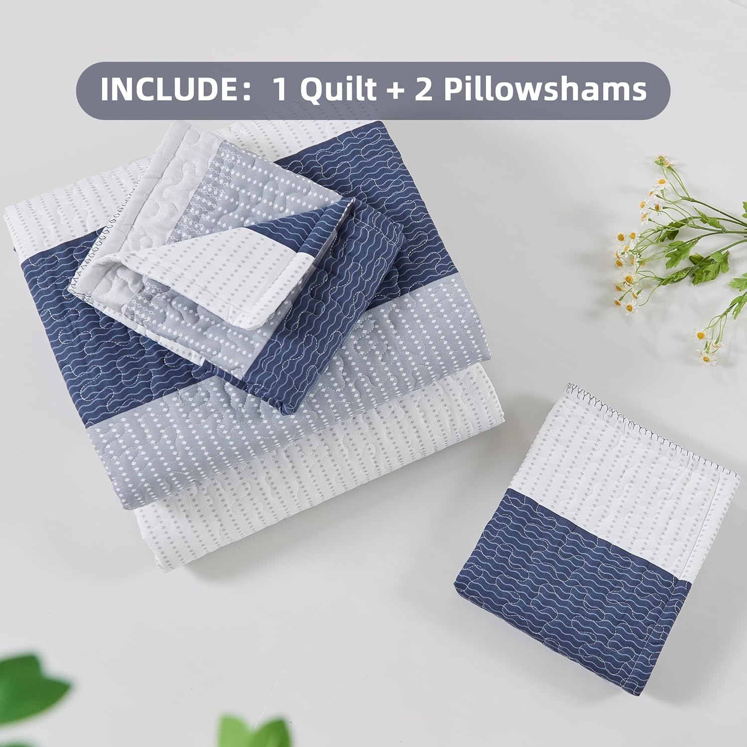 Bedspread & Coverlet Stripe Patchwork 3 Pieces Quilt Set - LITANIKA