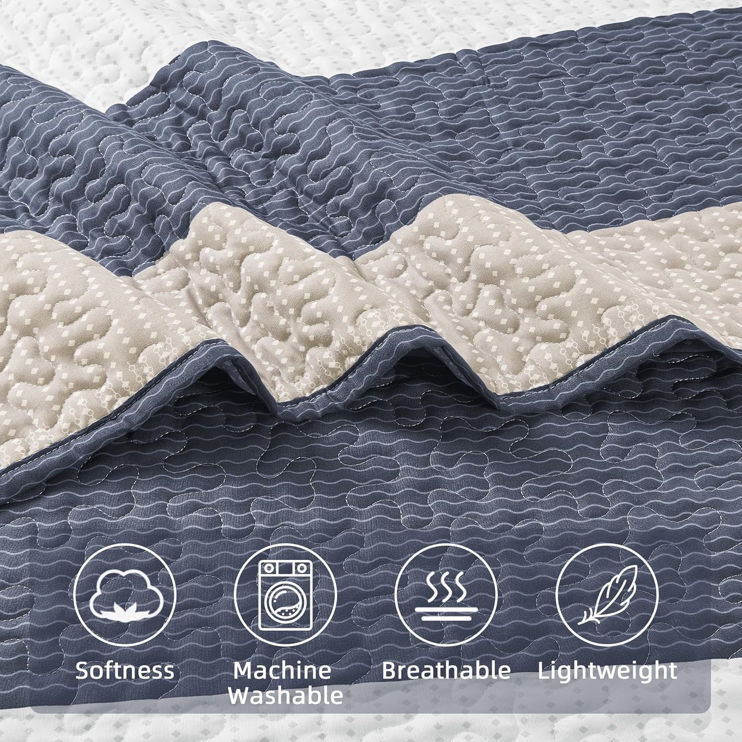 Bedspread & Coverlet Stripe Patchwork 3 Pieces Quilt Set - LITANIKA