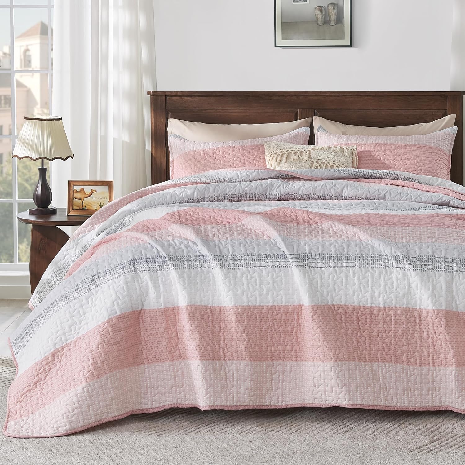 Bedspread & Coverlet Stripe Patchwork 3 Pieces Quilt Set - LITANIKA