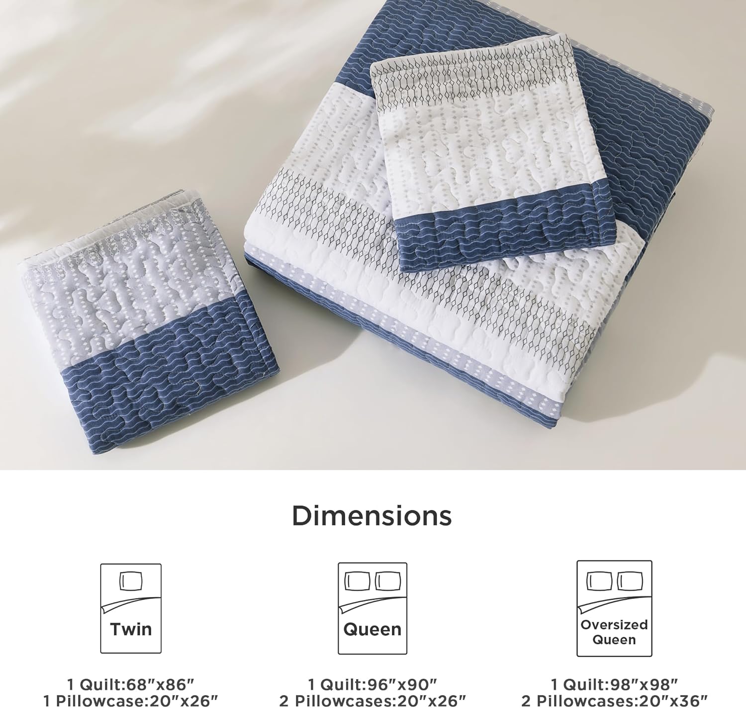 Bedspread & Coverlet Stripe Patchwork 3 Pieces Quilt Set - LITANIKA