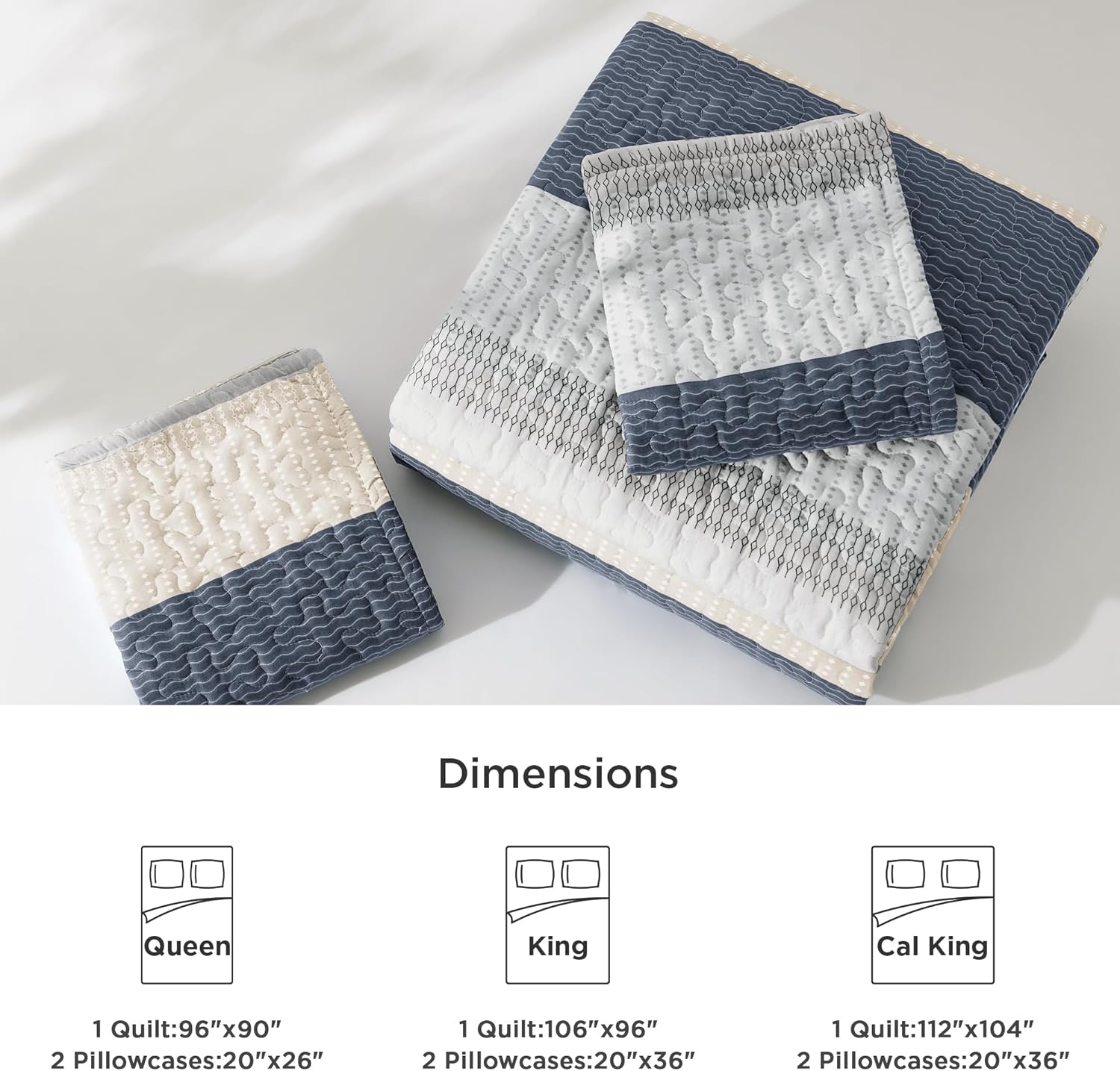 Bedspread & Coverlet Stripe Patchwork 3 Pieces Quilt Set - LITANIKA