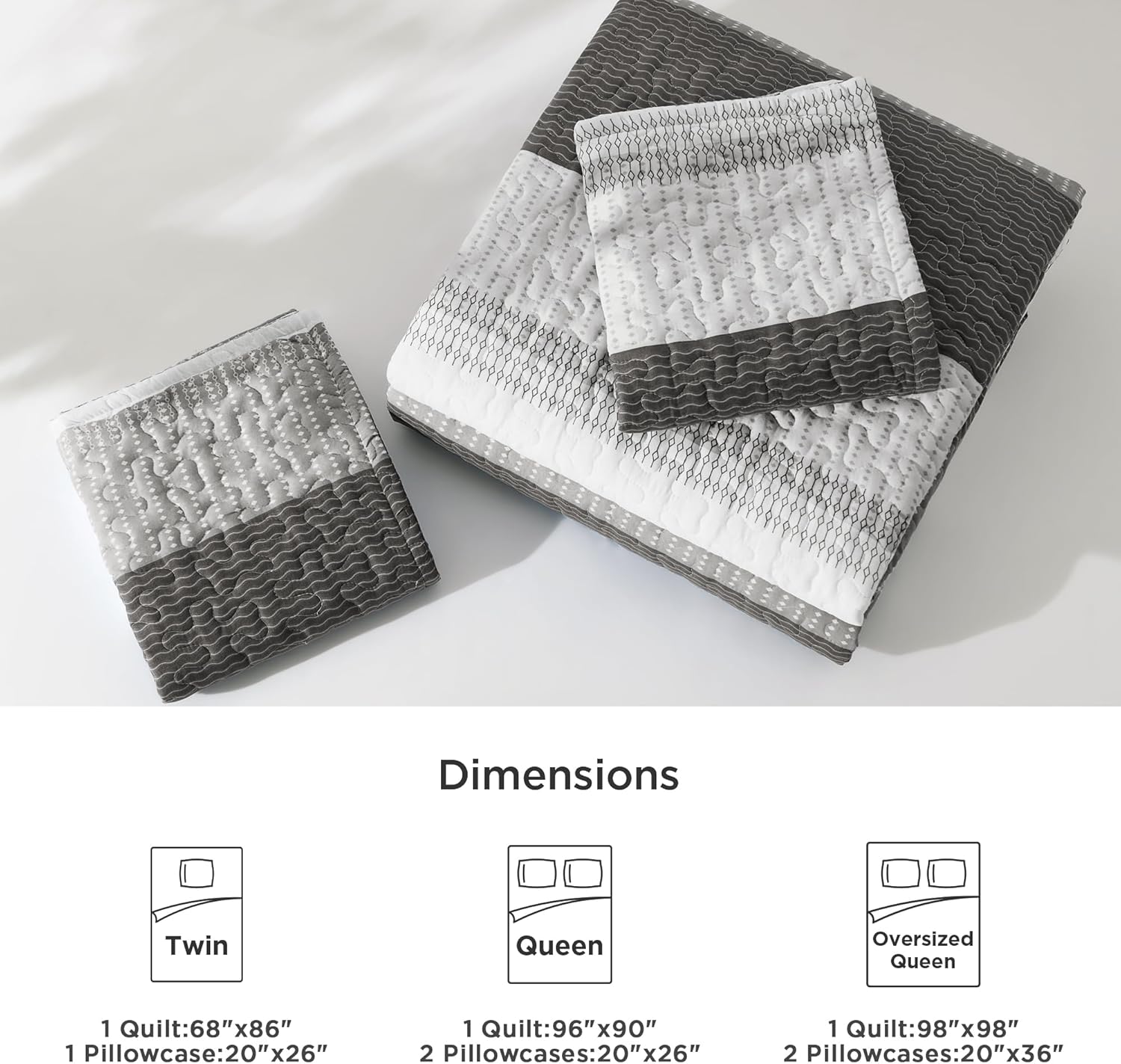 Bedspread & Coverlet Stripe Patchwork 3 Pieces Quilt Set - LITANIKA