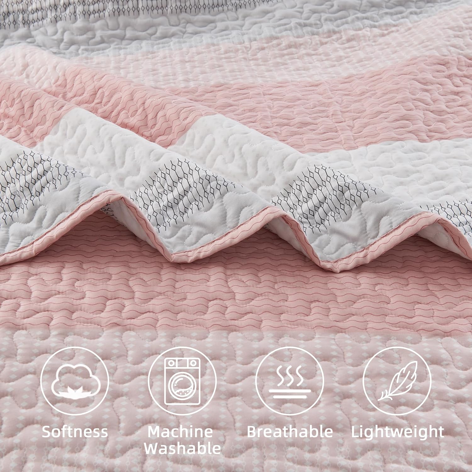 Bedspread & Coverlet Stripe Patchwork 3 Pieces Quilt Set - LITANIKA