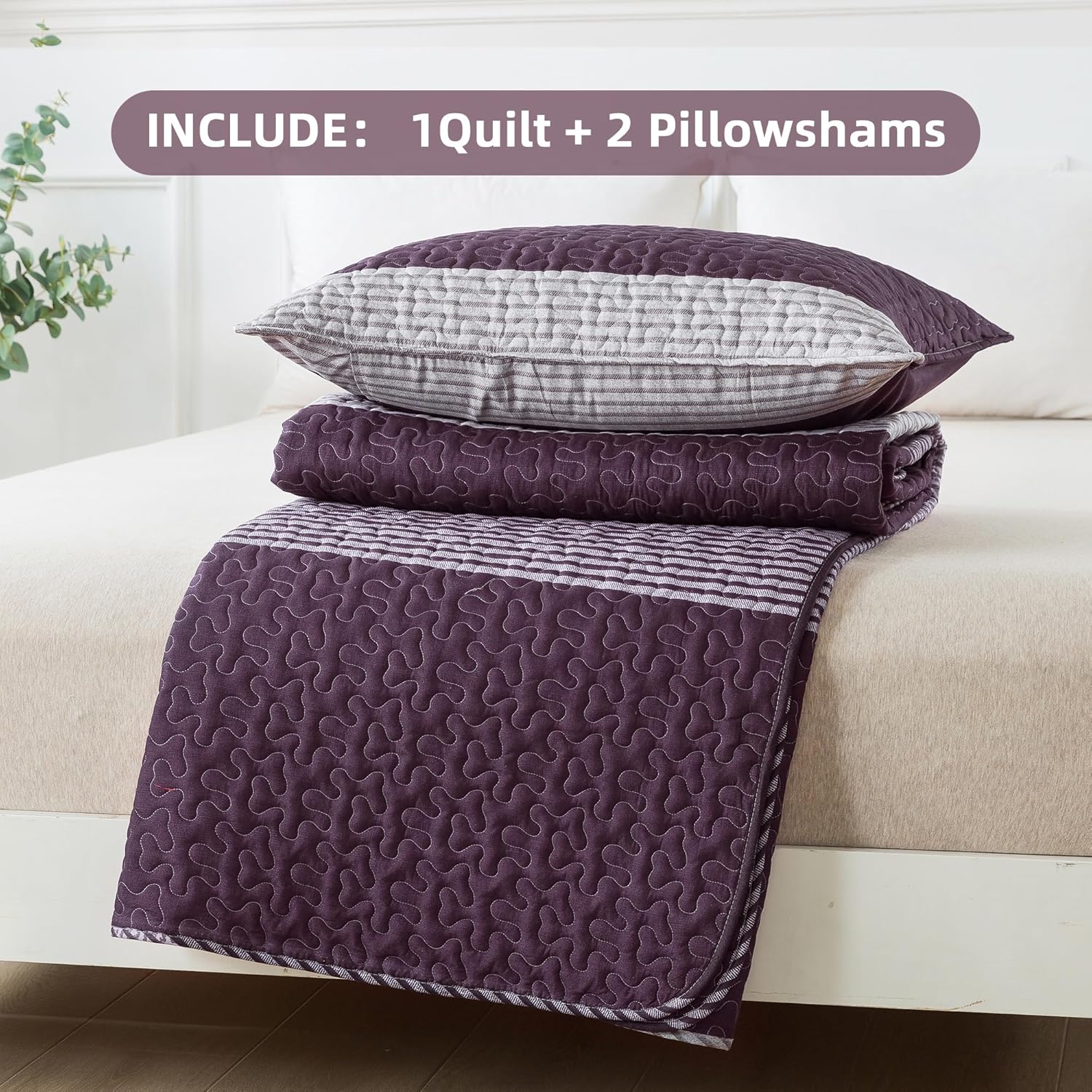 Bedspread & Coverlet Stripe Patchwork 3 Pieces Quilt Set - LITANIKA