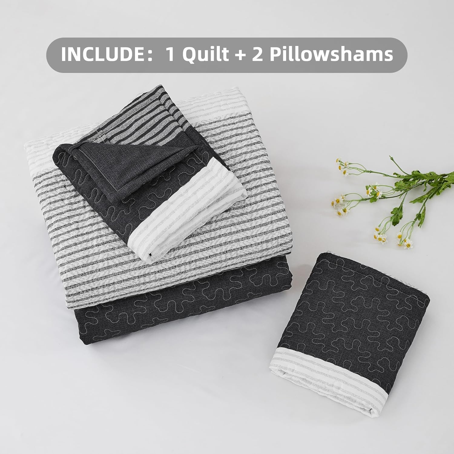 Bedspread & Coverlet Stripe Patchwork 3 Pieces Quilt Set - LITANIKA