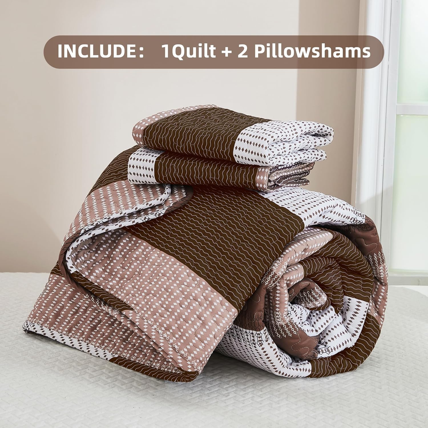 Bedspread & Coverlet Stripe Patchwork 3 Pieces Quilt Set - LITANIKA