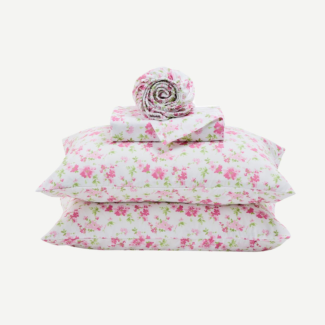 Litanika Blossom Light Floral 4-piece bedding sheet set with pastel floral pattern on soft fabric for a cozy bedroom look.