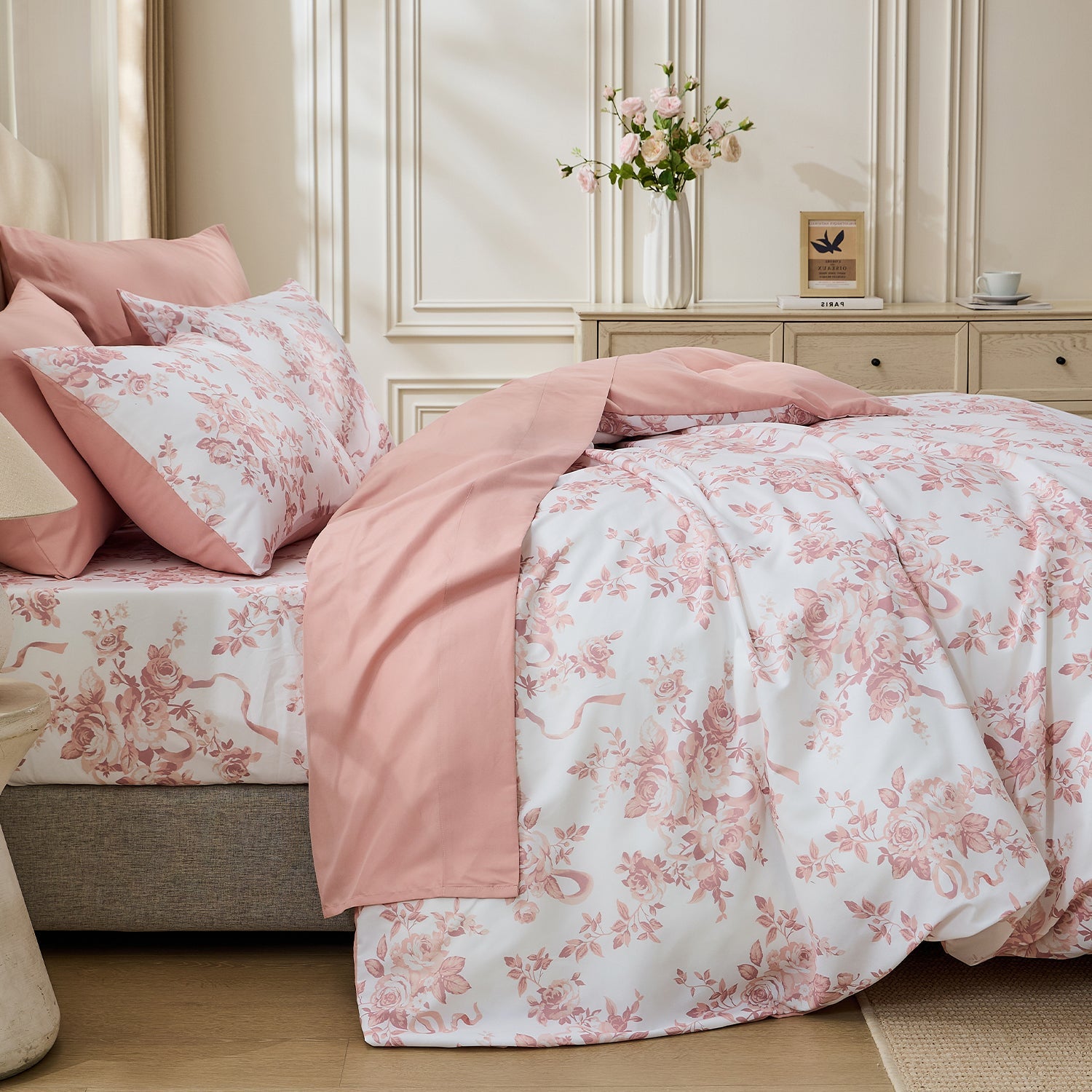 Litanika Botanical Floral 3-piece bedding duvet cover set with floral print, includes duvet cover and matching pillow shams.