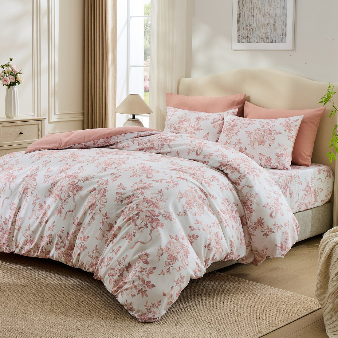 Litanika botanical floral 3-piece duvet cover set featuring vibrant floral patterns on soft bedding fabric.