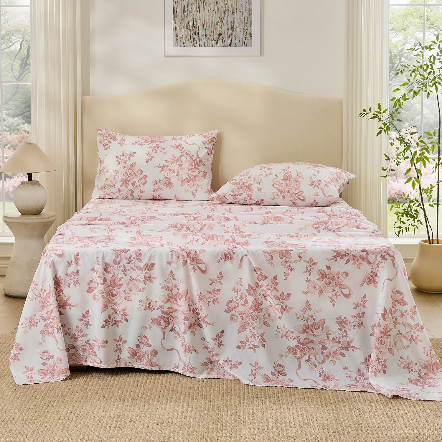 Litanika Botanical Floral 4-piece bedding sheet set with floral pattern, soft fabric, and matching pillowcases.