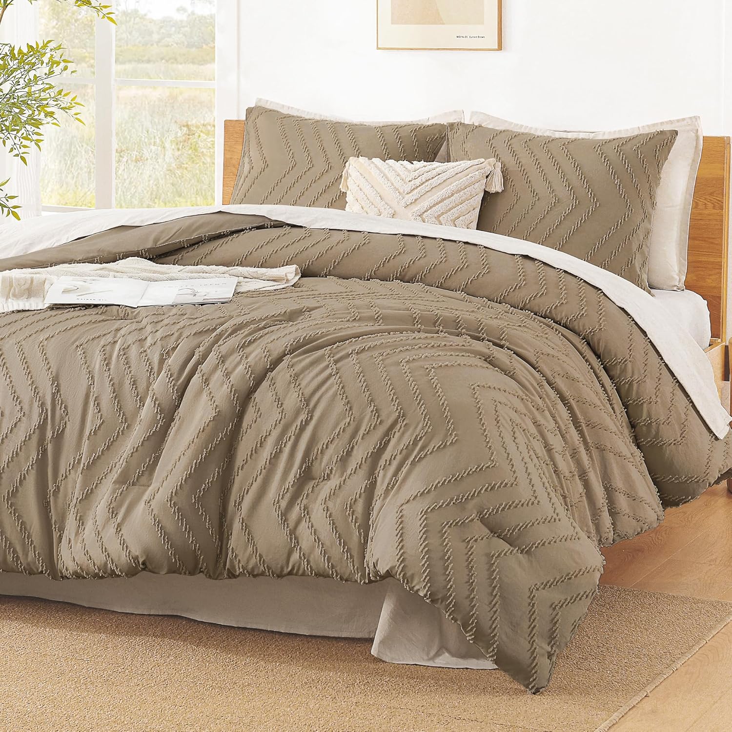 Litanika Cozy Bedding 3-piece Chevron Comforter Set with matching pillow shams on a neatly made bed.