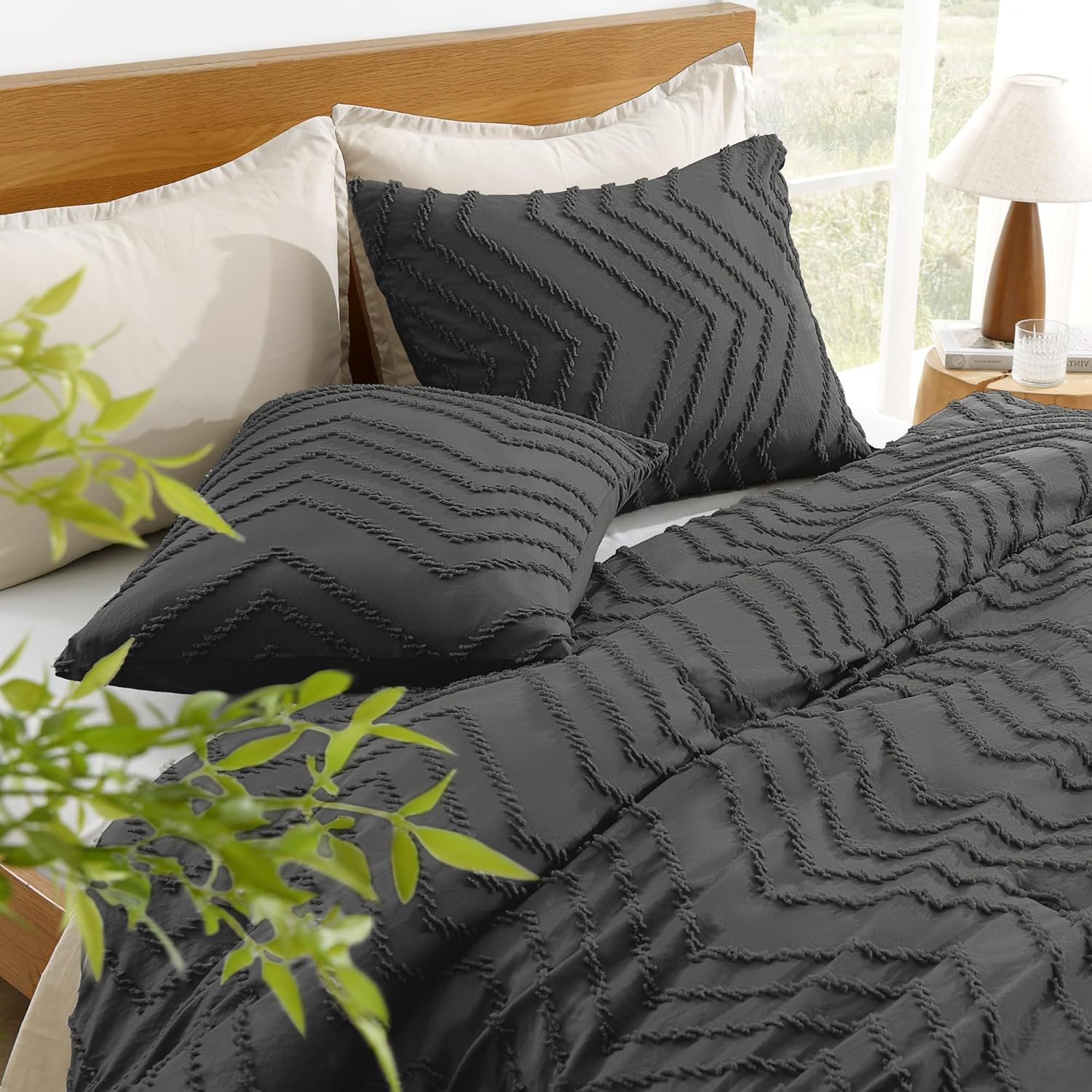 Litanika Cozy Bedding 3-Piece Chevron Comforter Set with matching pillow shams on a bed in a cozy bedroom setting.