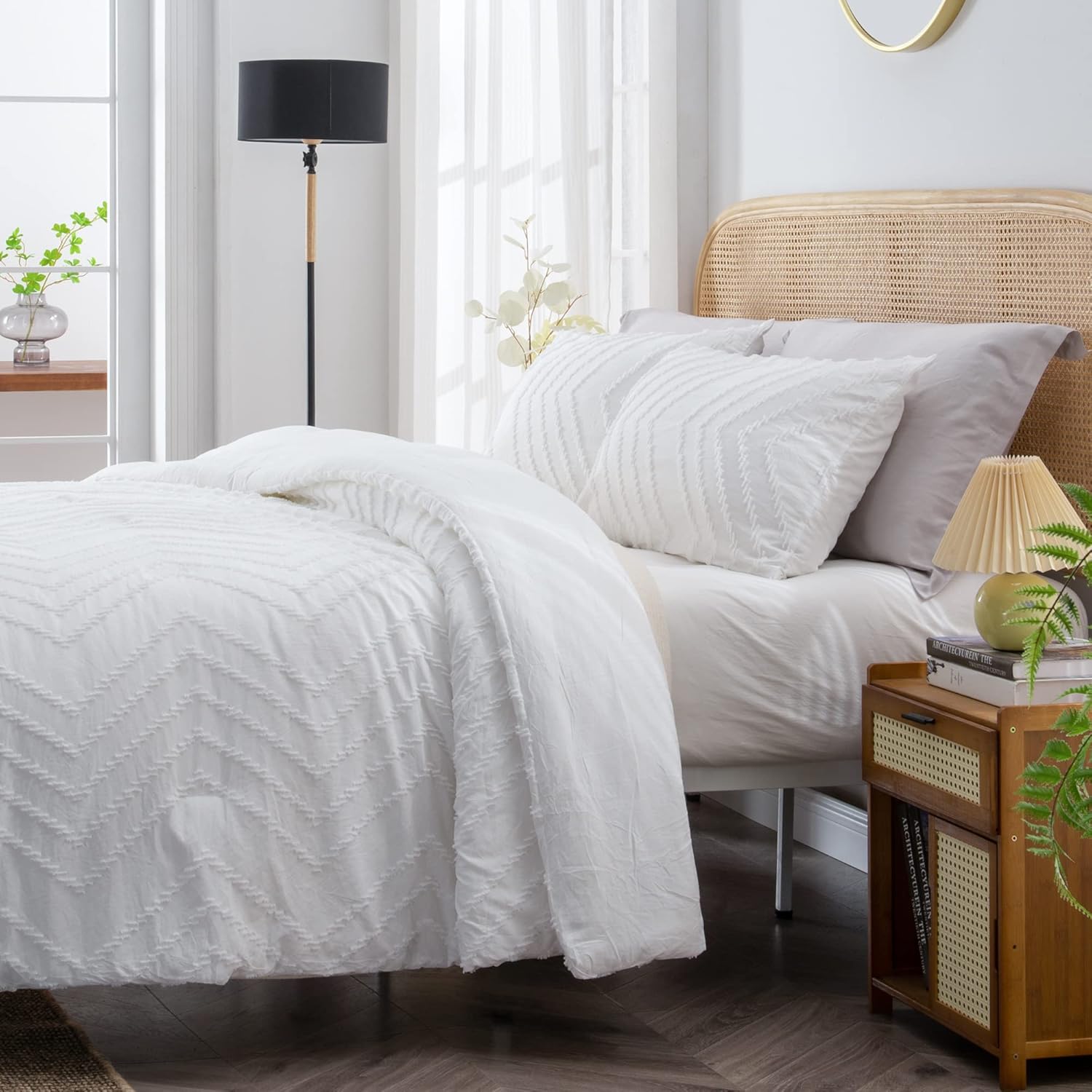 Litanika cozy bedding 3-piece chevron comforter set with matching pillow shams on a neatly made bed.