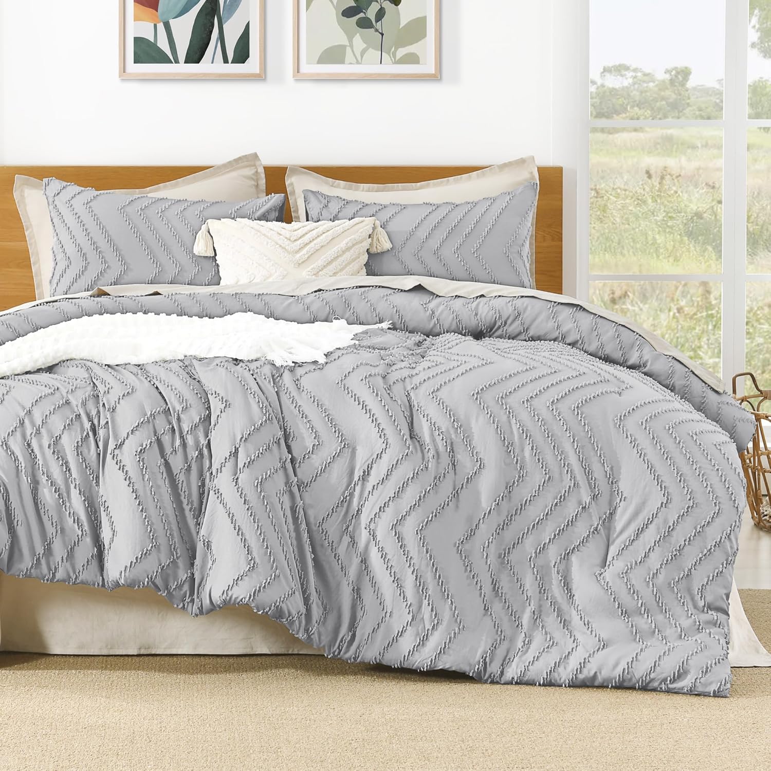 Litanika Cozy Bedding 3-Piece Chevron Comforter Set with matching pillow shams, featuring a soft, stylish chevron pattern.