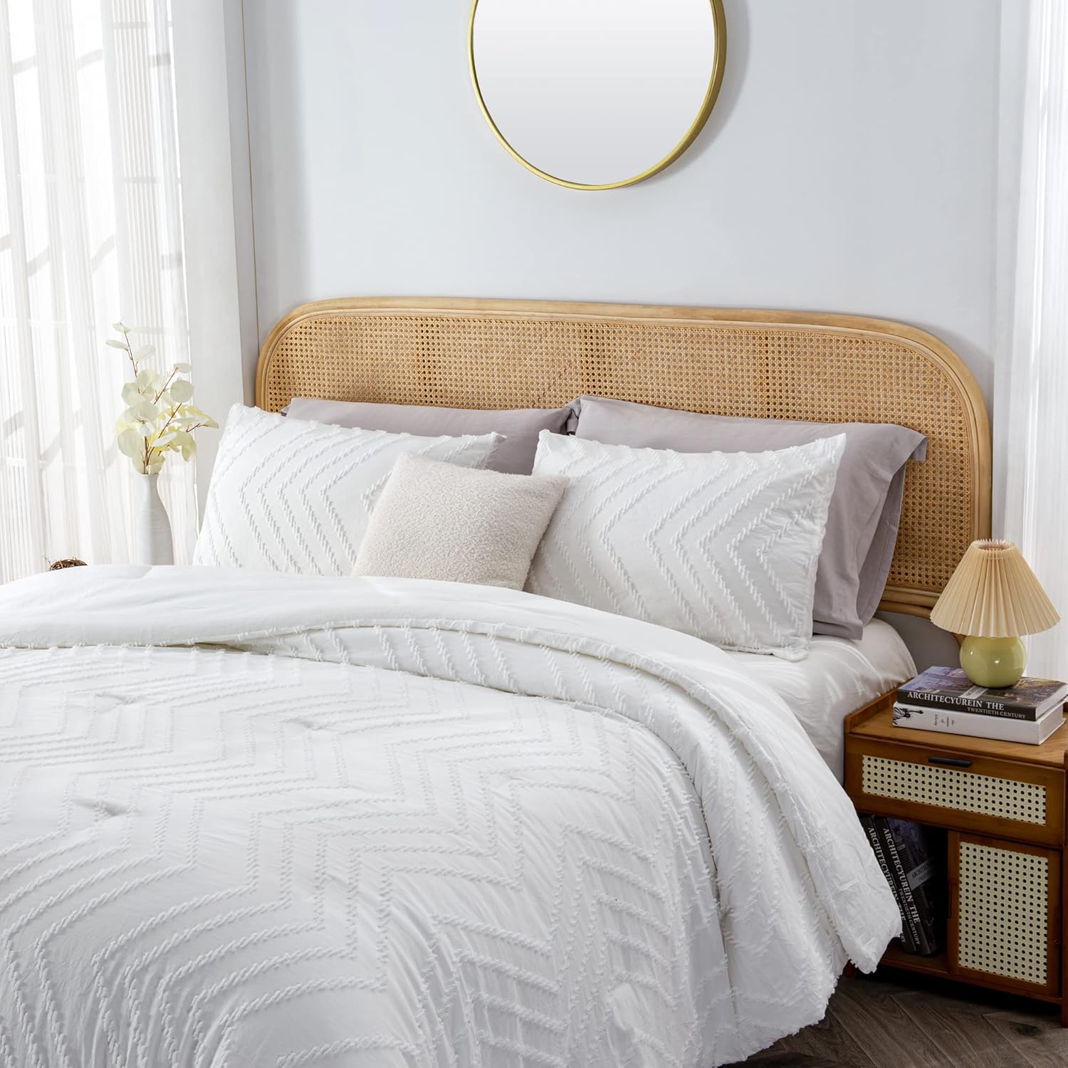 Litanika Cozy Bedding 3-Piece Chevron Comforter Set with matching pillow shams and duvet cover on a bed.