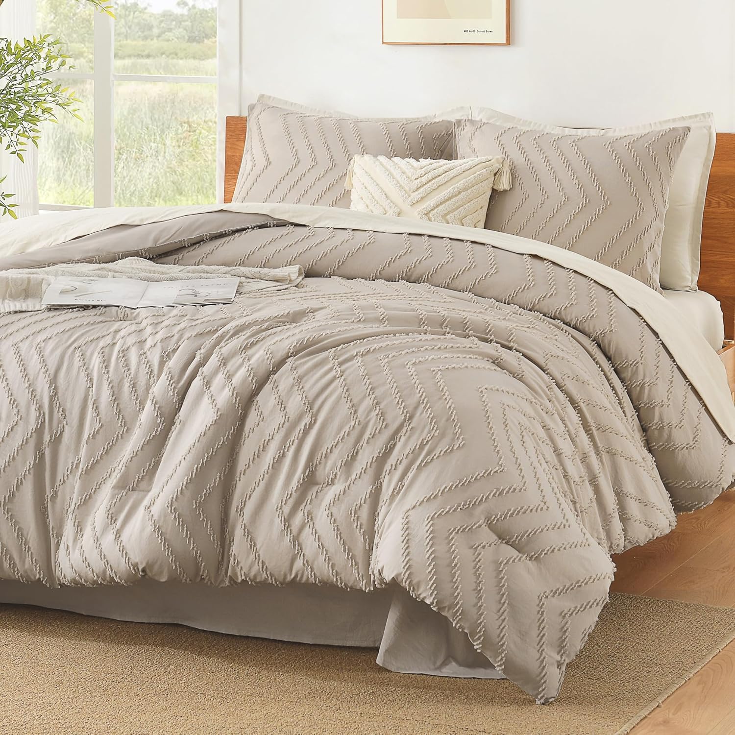 Litanika Cozy Bedding 3-Piece Chevron Comforter Set with matching pillow shams and bedspread in a modern zigzag design.