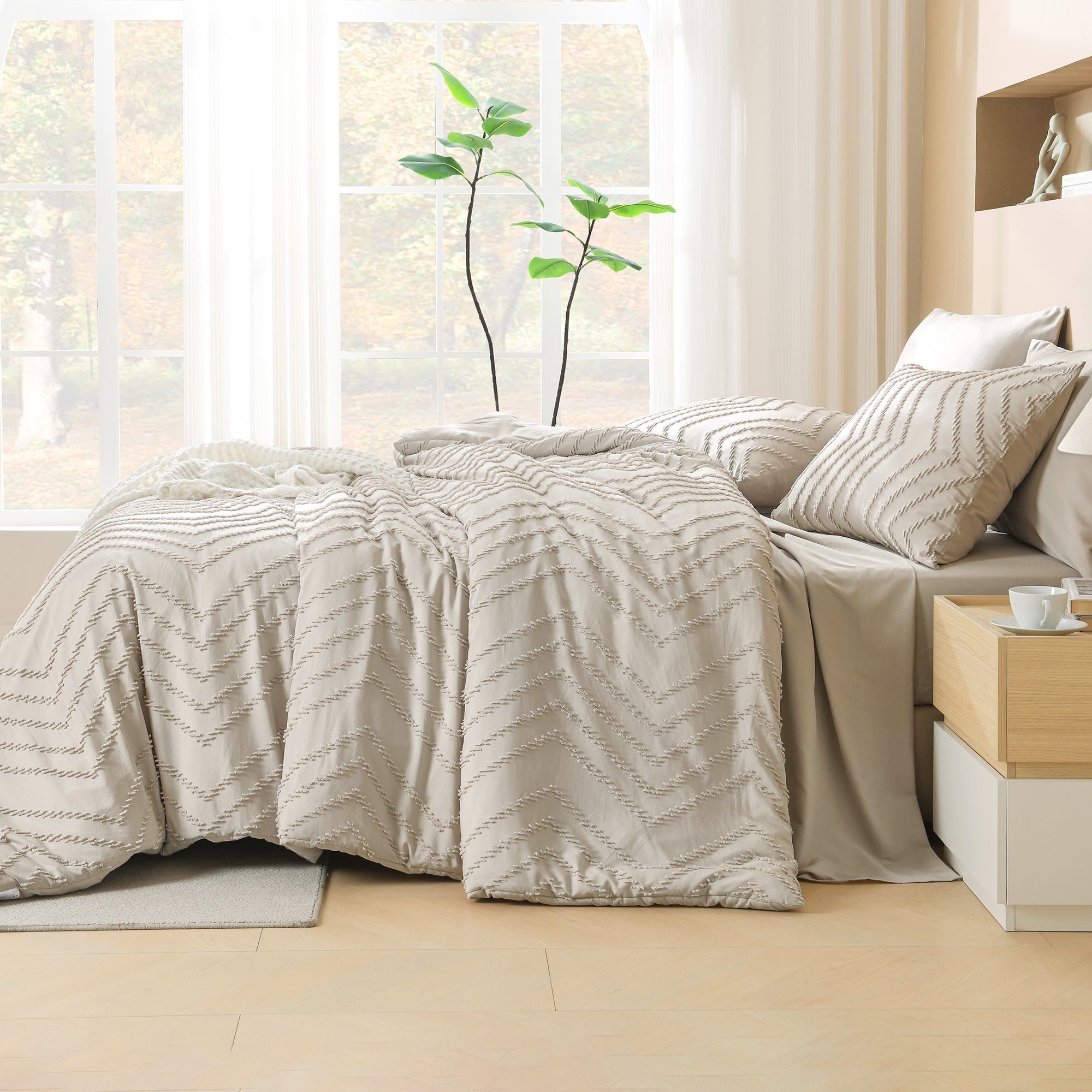 Cozy Bedding 7 Pieces Chevron Comforter Set - LITANIKA