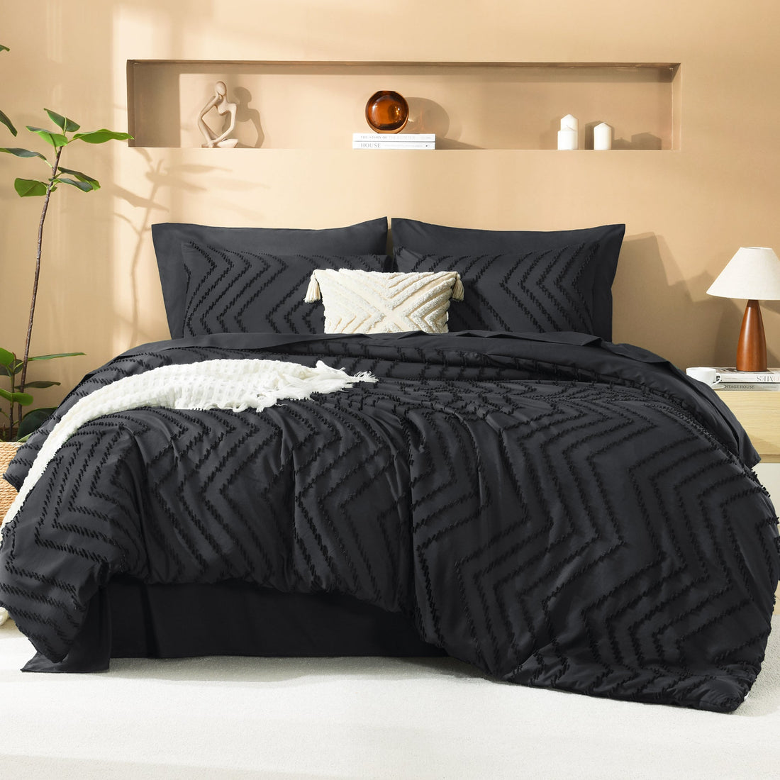 Litanika Cozy Bedding 7-Piece Chevron Comforter Set with matching pillow shams and sheets in a stylish geometric pattern.