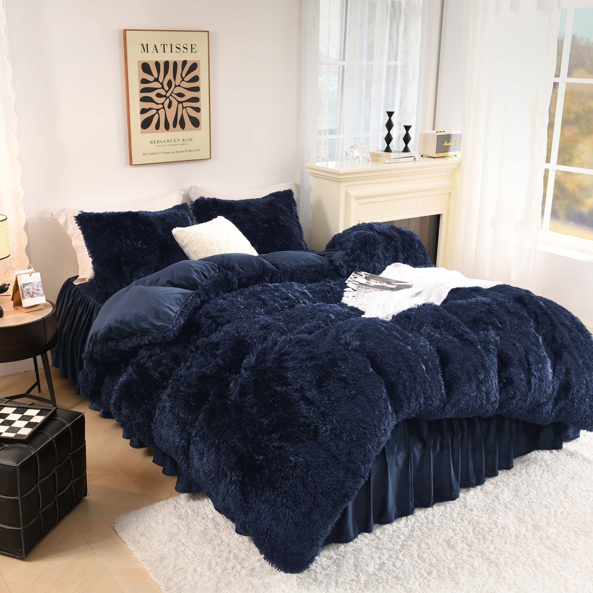 Litanika fluffy luxury shaggy plush comforter set in soft velvet, featuring three cozy pieces for bedding.