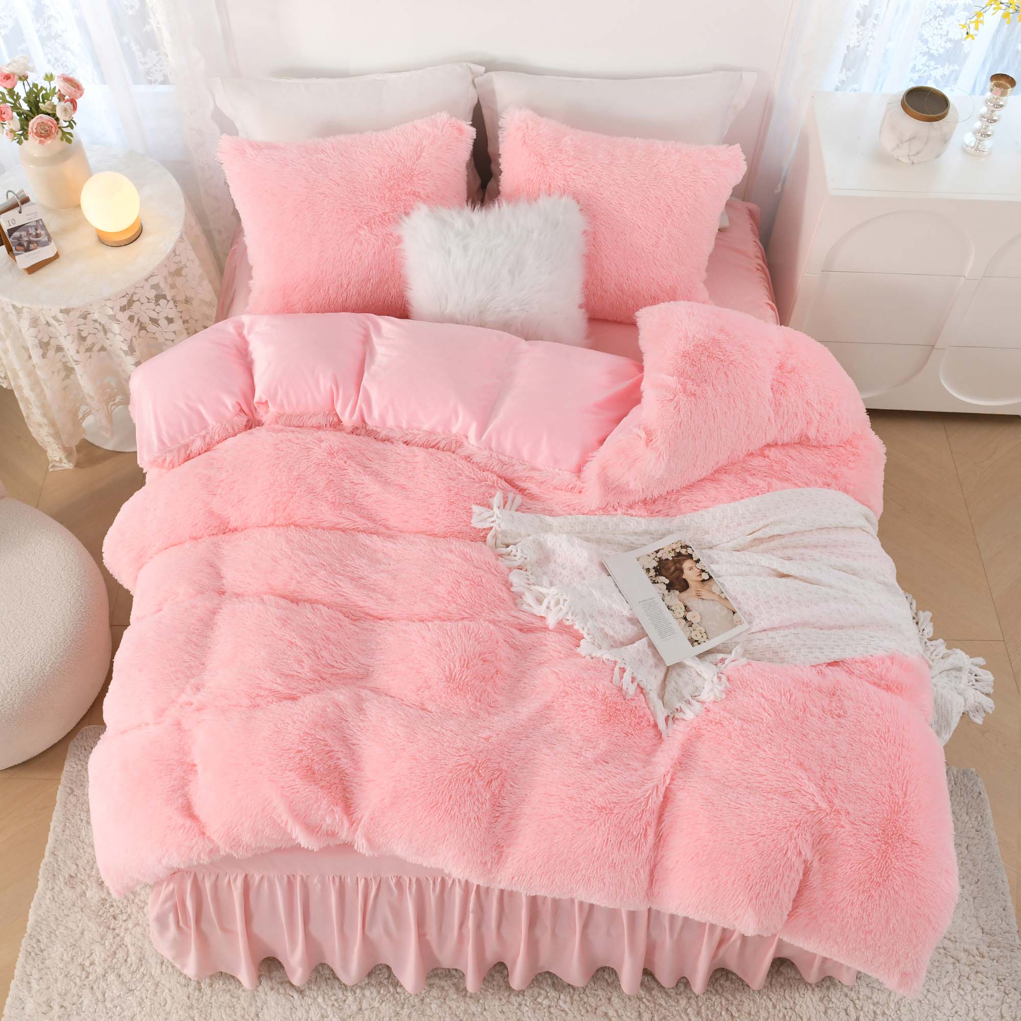 Litanika fluffy luxury shaggy plush comforter set in soft velvet, featuring three pieces for cozy bedding.