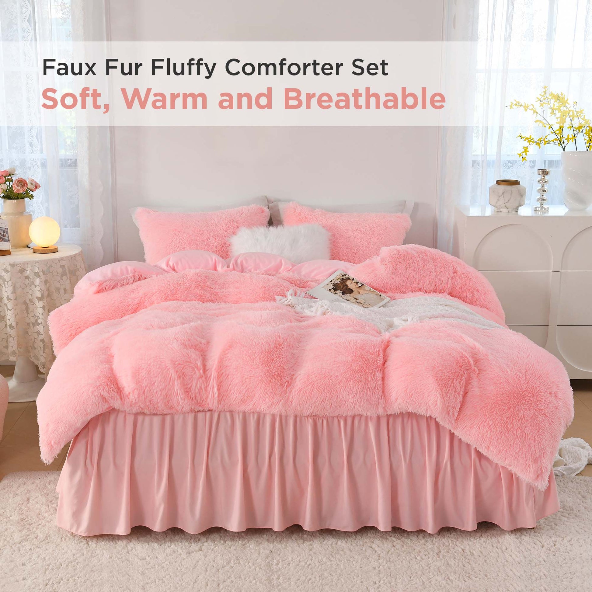 Litanika fluffy luxury shaggy plush comforter set in soft velvet, showcasing three pieces for cozy bedding.