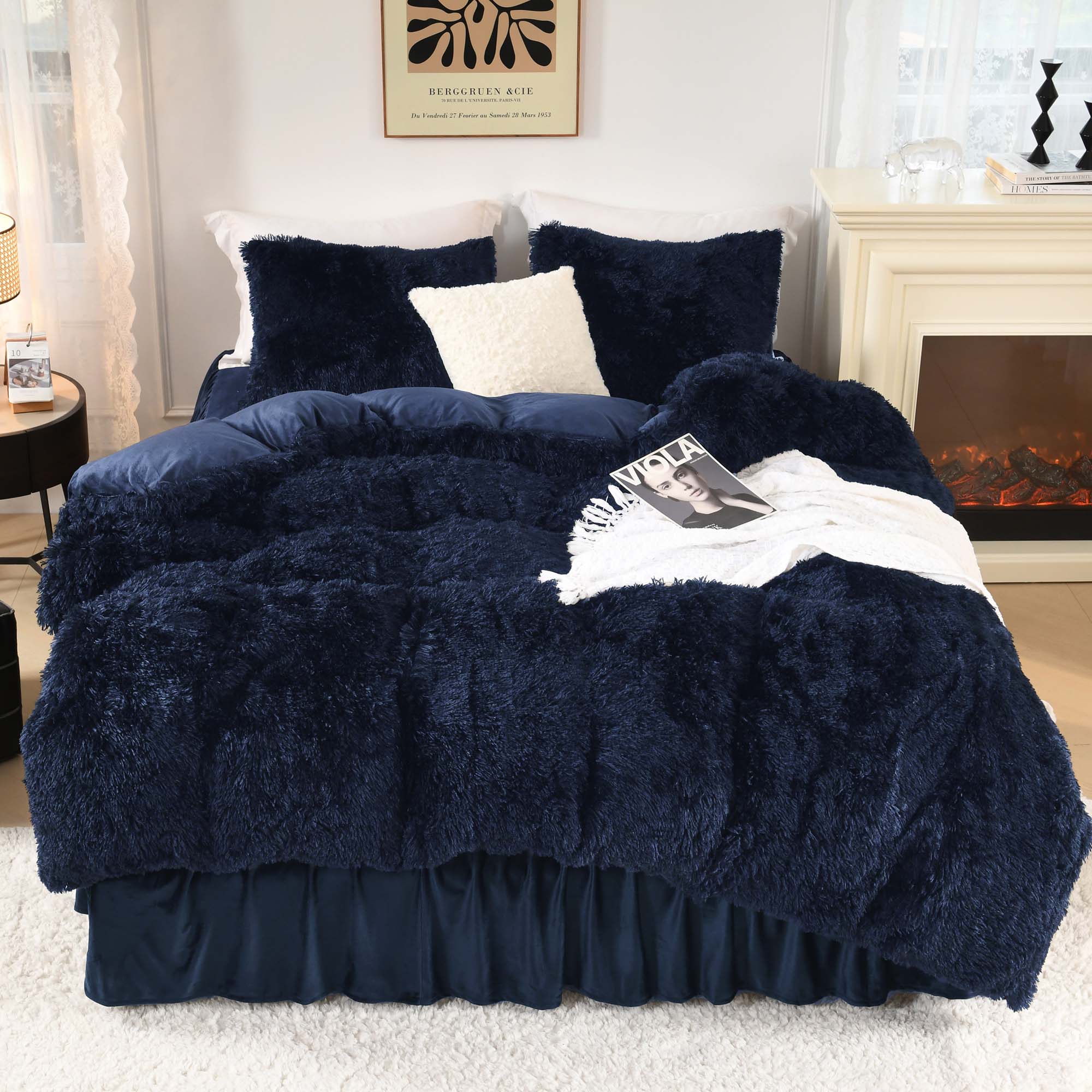 Litanika fluffy shaggy plush comforter set in soft velvet, featuring three cozy pieces for warm bedding.