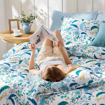 Full Size Navy Blue Premium Smooth Floral 3-Piece Duvet Cover Set - LITANIKA
