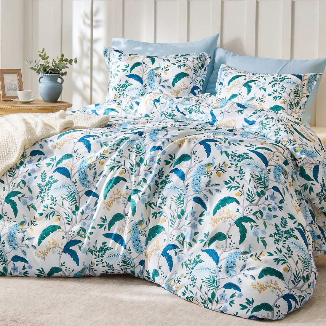 Full Size Navy Blue Premium Smooth Floral 3-Piece Duvet Cover Set - LITANIKA