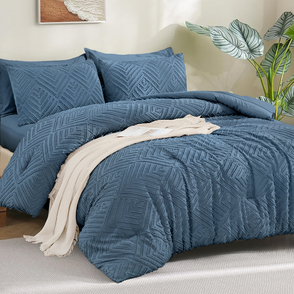 ANGENIA Comforter Sets - 7 Pieces Bed in a Bag Soft Fluffy Bedding Comforter Sets, All Season Boho Tufted Bed Set with Comforter, Sheets, Pillowcases & Shams