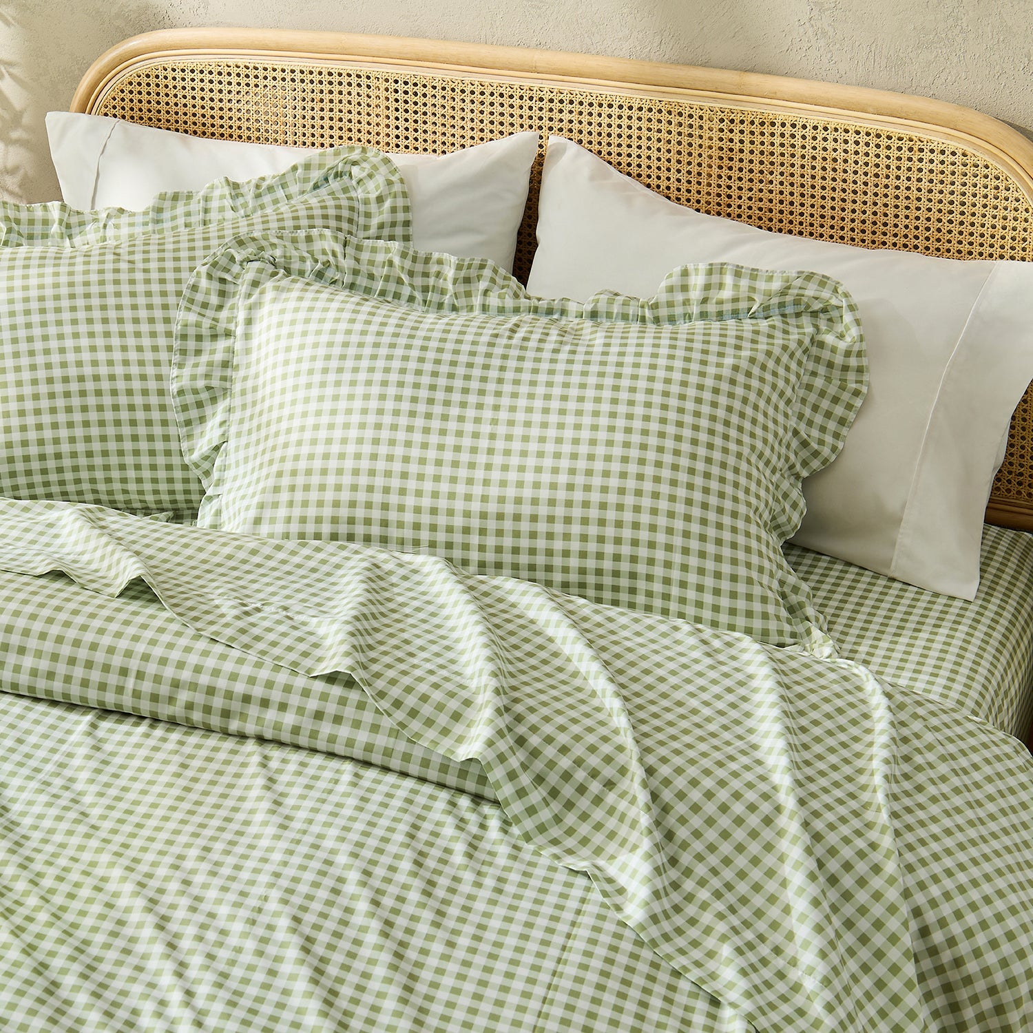 Gingham Duvet Cover Set, 3 Piece Ruffle Farmhouse Bedroom Decor - LITANIKA
