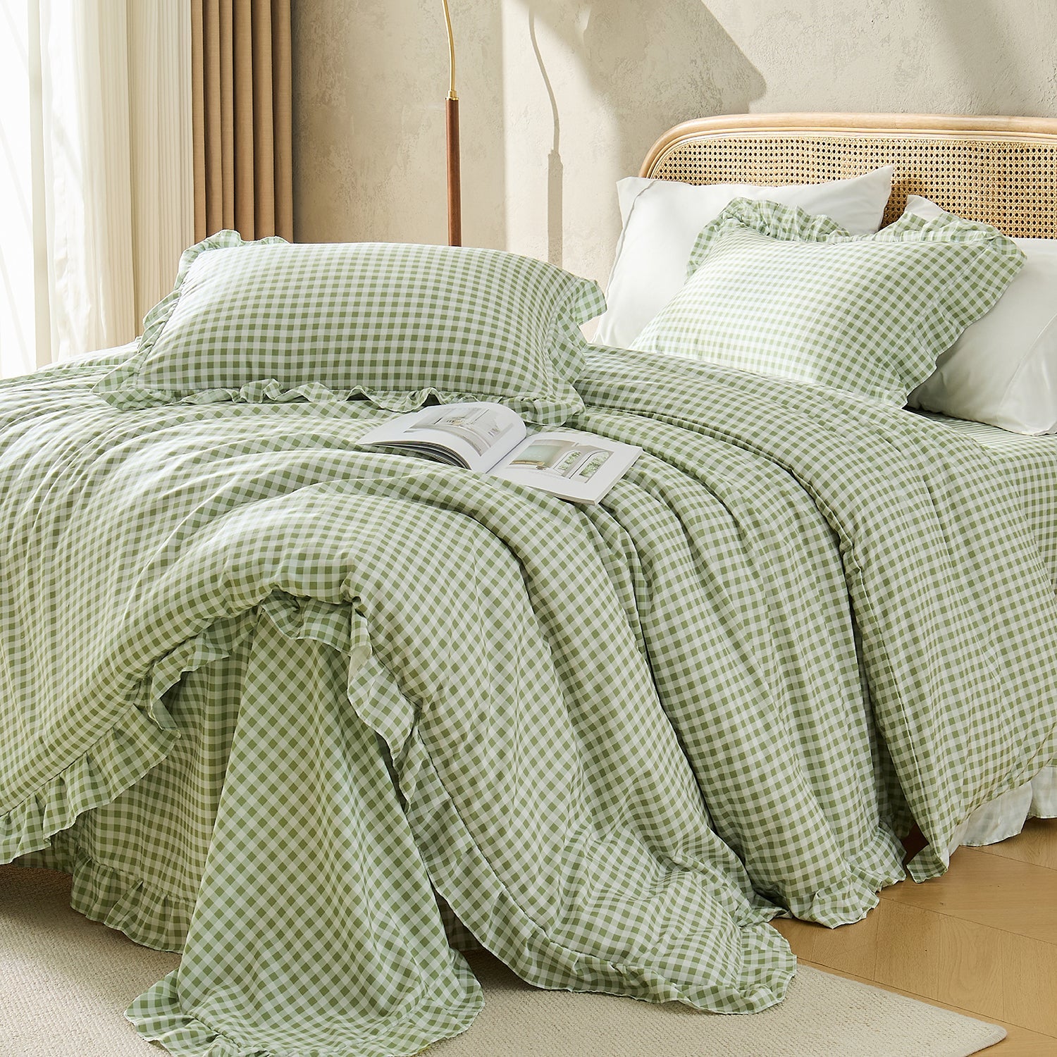 Gingham Duvet Cover Set, 3 Piece Ruffle Farmhouse Bedroom Decor - LITANIKA