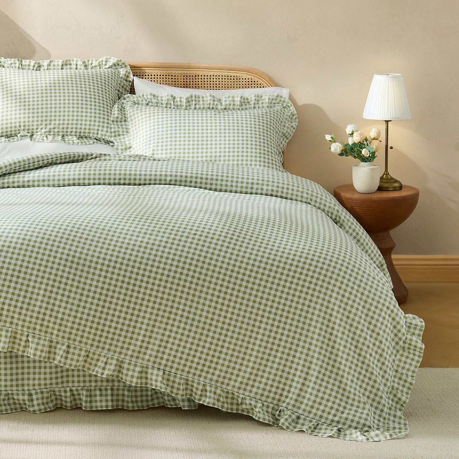 Gingham Duvet Cover Set, 3 Piece Ruffle Farmhouse Bedroom Decor - LITANIKA