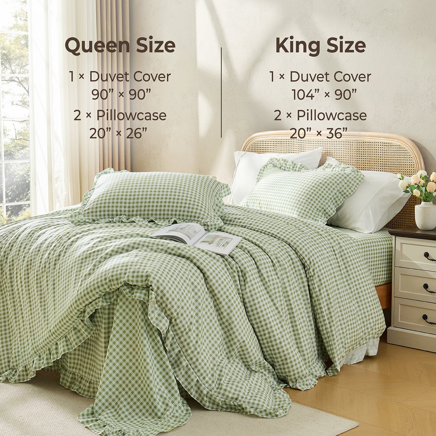 Gingham Duvet Cover Set, 3 Piece Ruffle Farmhouse Bedroom Decor - LITANIKA