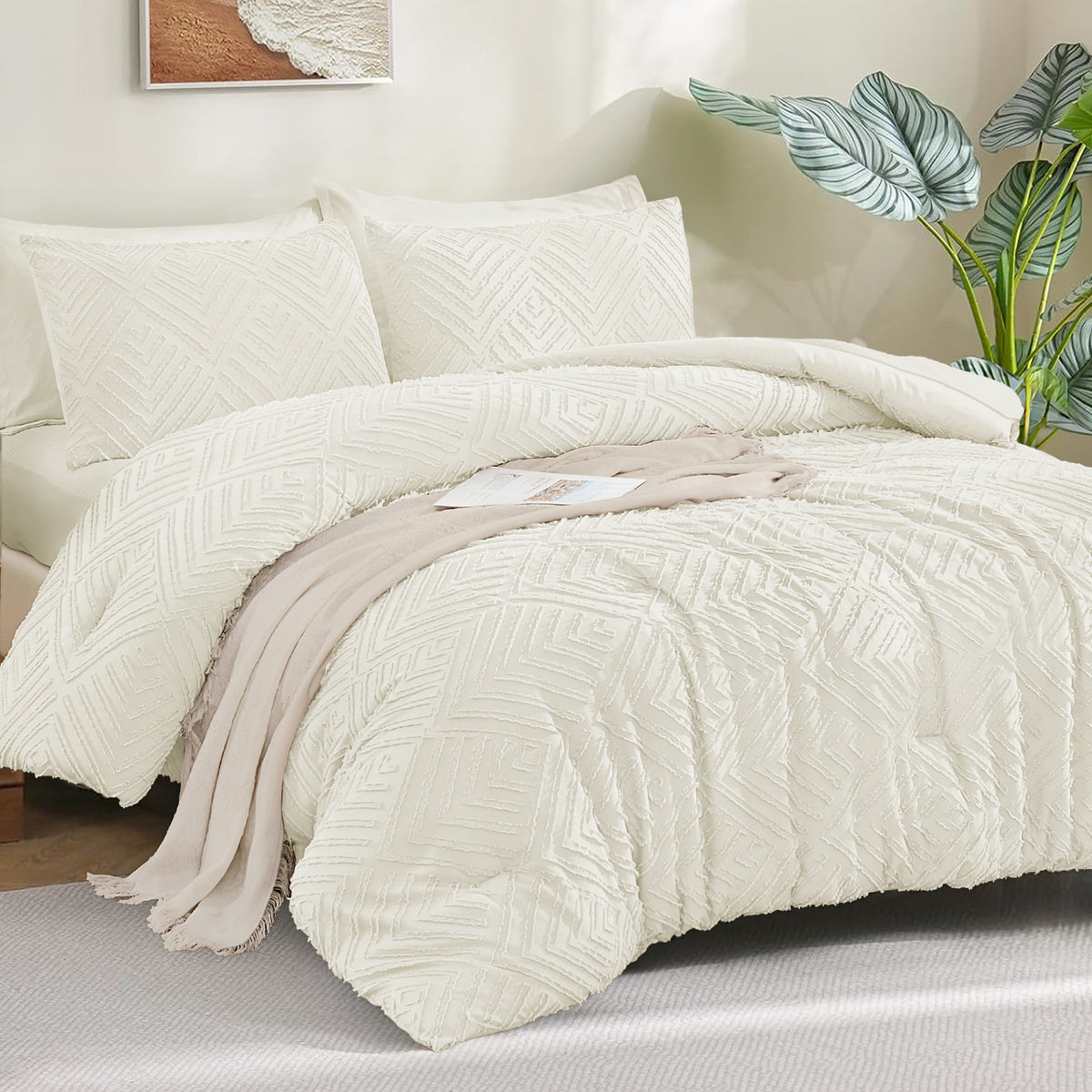 ANGENIA Comforter Sets - 7 Pieces Bed in a Bag Soft Fluffy Bedding Comforter Sets, All Season Boho Tufted Bed Set with Comforter, Sheets, Pillowcases & Shams