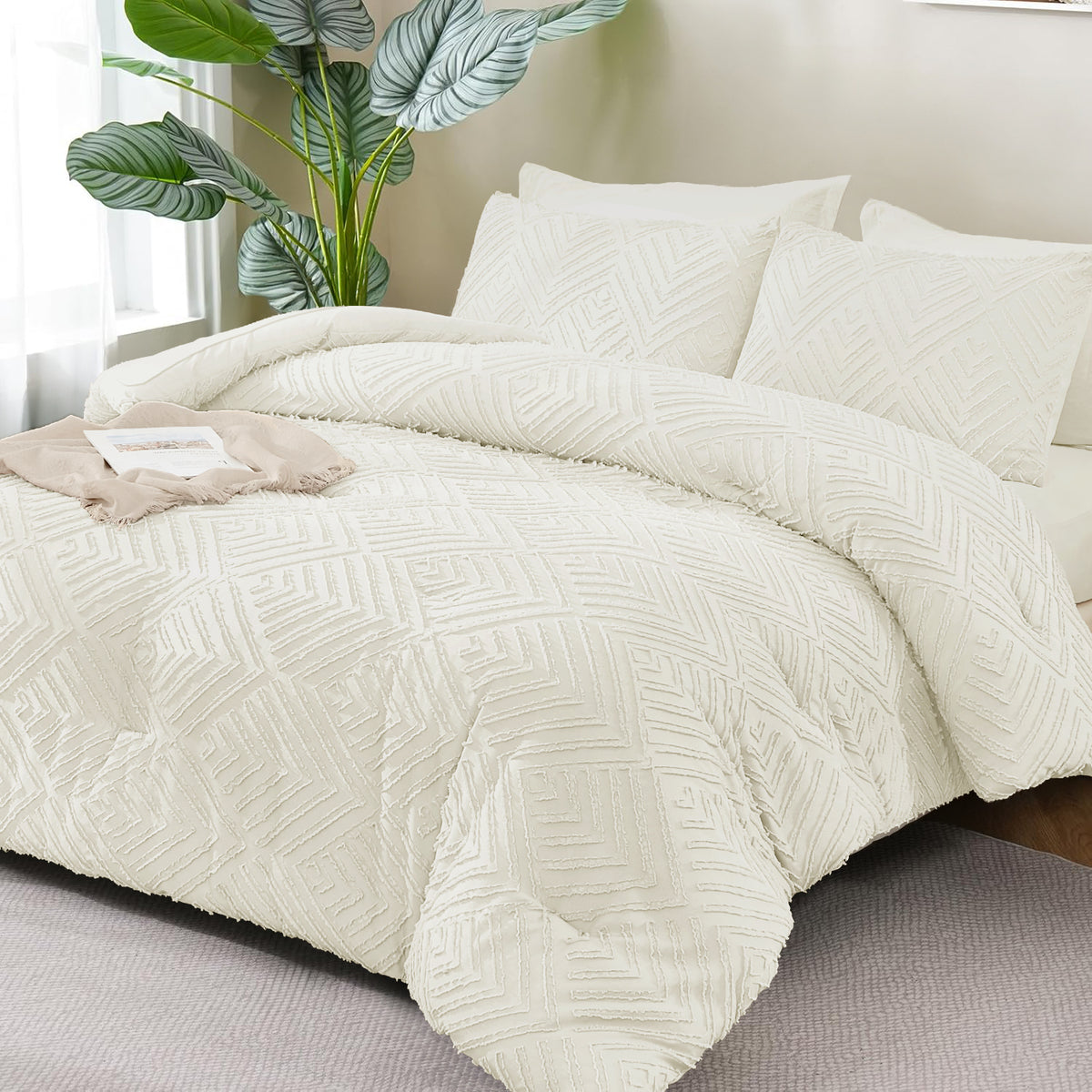 ANGENIA Comforter Sets - 7 Pieces Bed in a Bag Soft Fluffy Bedding Comforter Sets, All Season Boho Tufted Bed Set with Comforter, Sheets, Pillowcases & Shams
