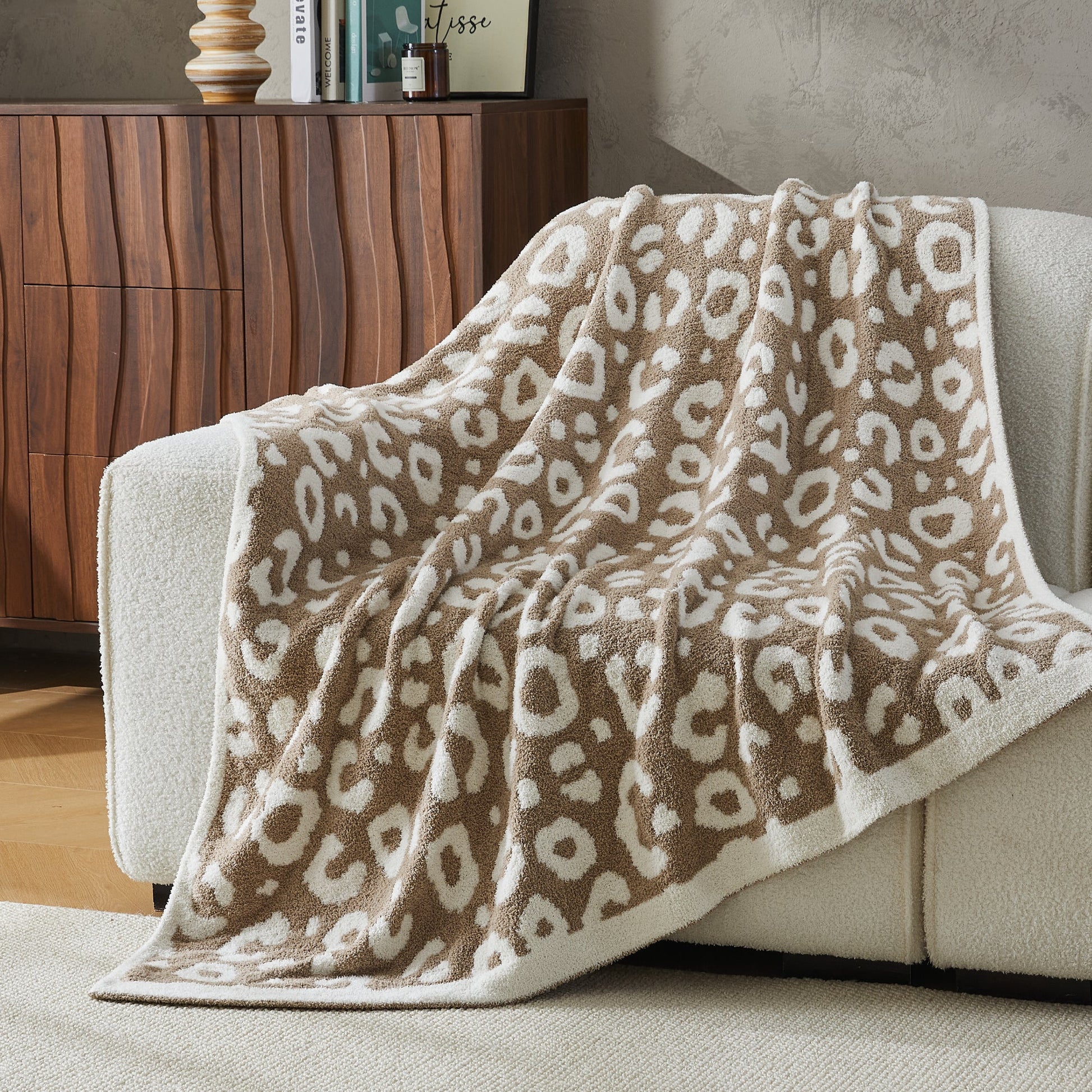 Litanika leopard pattern throw blanket with cheetah print, soft bedding accessory for cozy home decor.