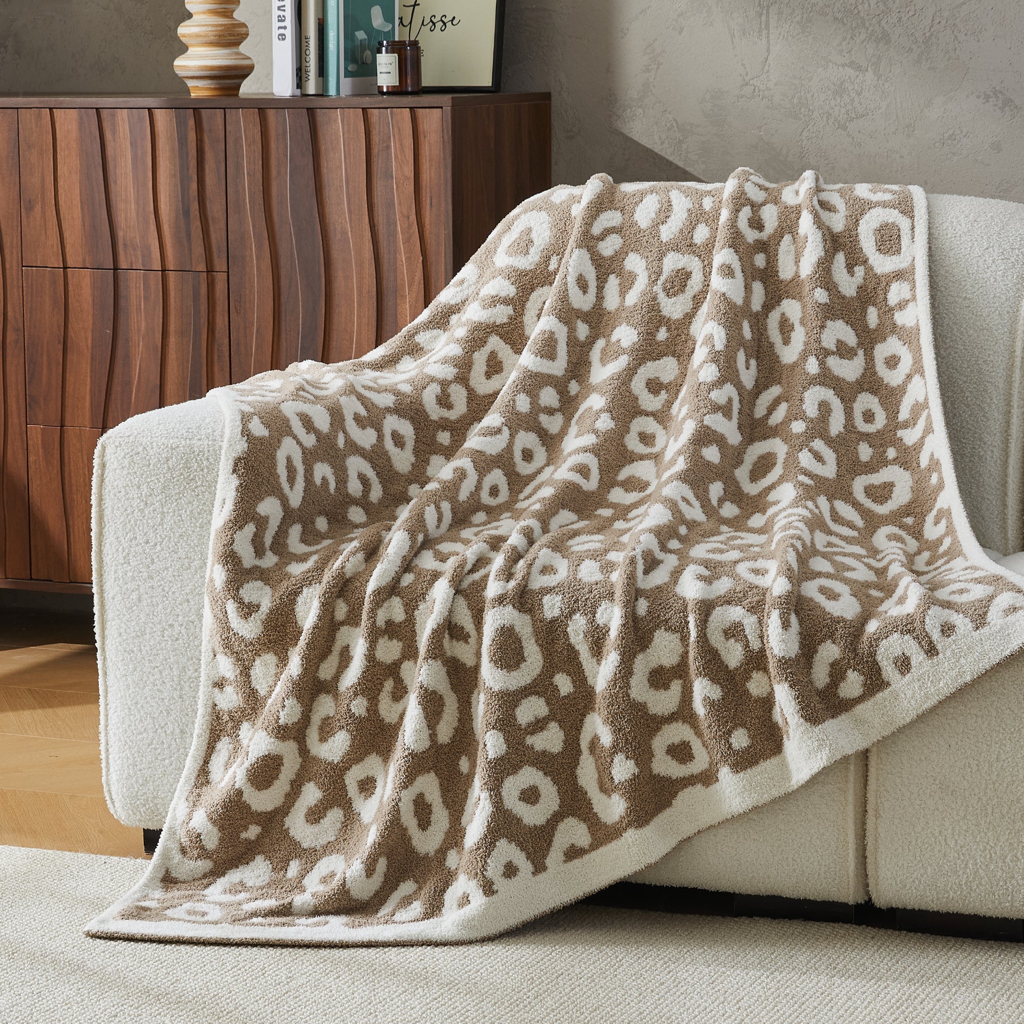 Litanika leopard pattern throw blanket with cheetah print, soft bedding accessory for cozy home decor.