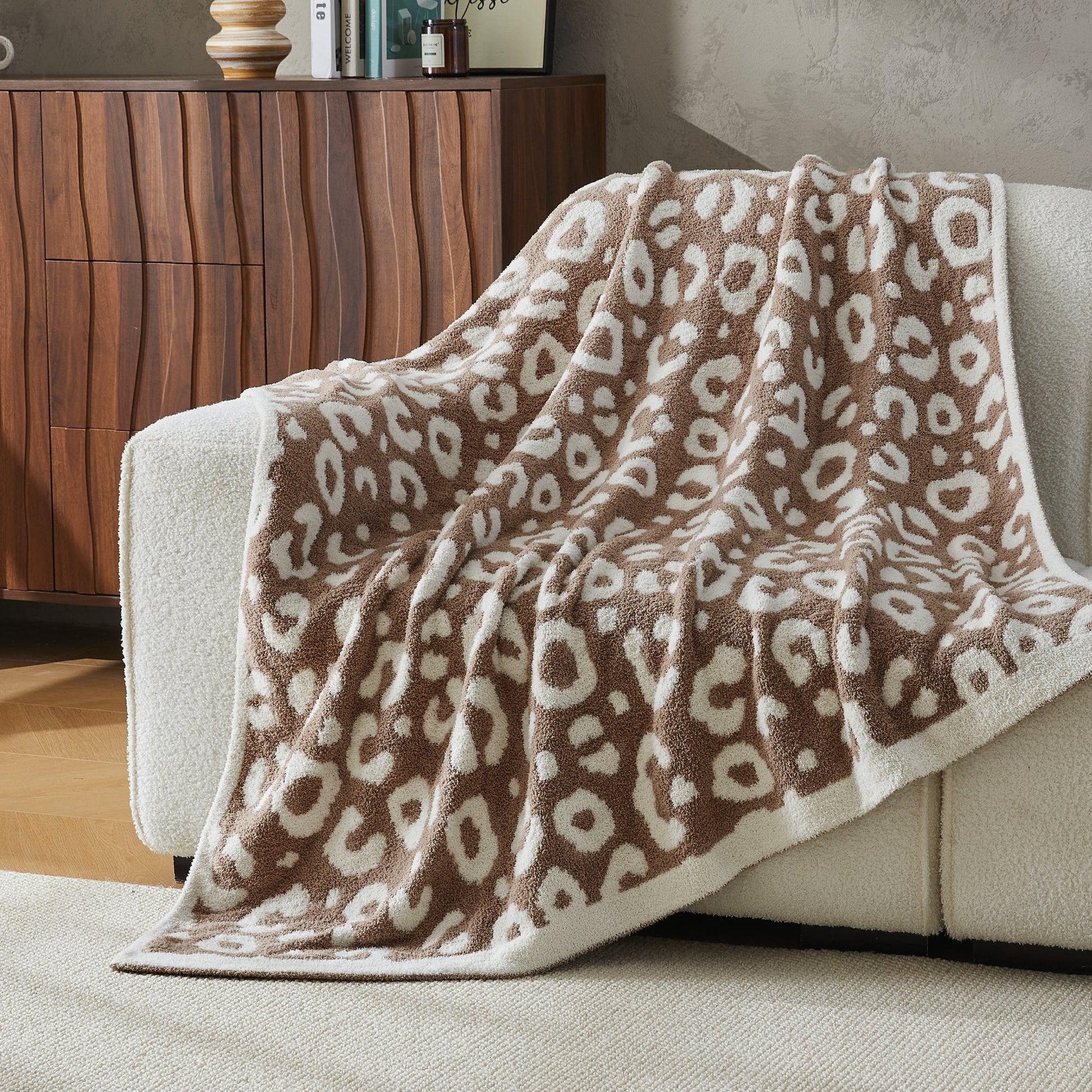 Leopard pattern throw blanket by Litanika, cozy bedding with cheetah print, soft and stylish for home decor.