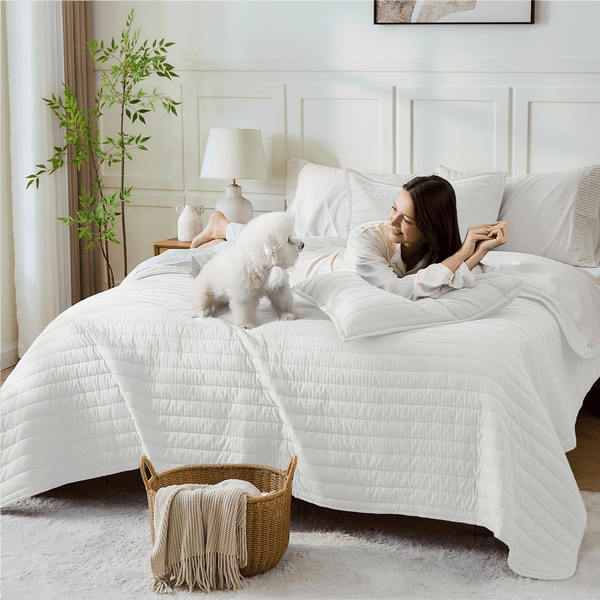 Lightweight quilted bedspread and coverlet quilt set by LITANIKA, includes three pieces with a soft, textured design.